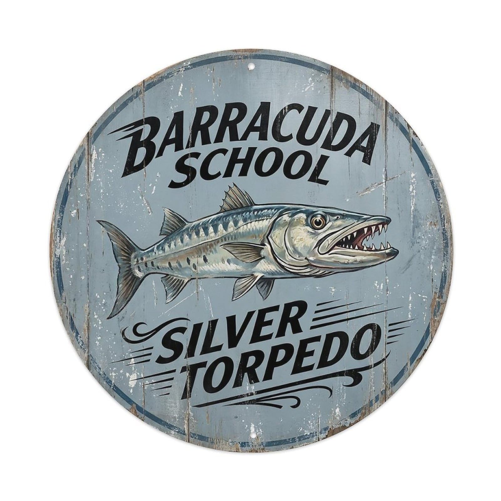 Cxhjca 8X8inch(20X20cm) Barracuda School Silver Torpedo Metal Tin Sign