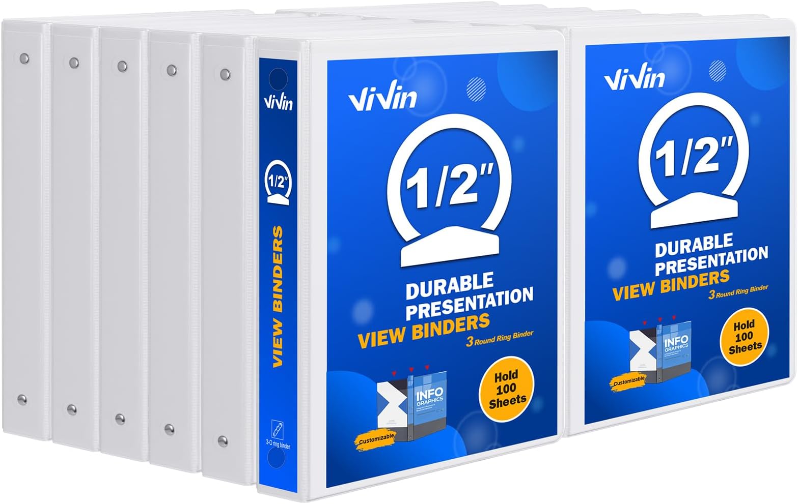 Member's Mark 1/2" RoundRing View Binder, White (8 Pack