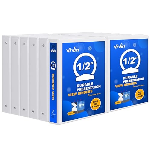 3 Ring Binder 1/2 Inch, ViVin Sturdy 0.5"-Round Ring Binder