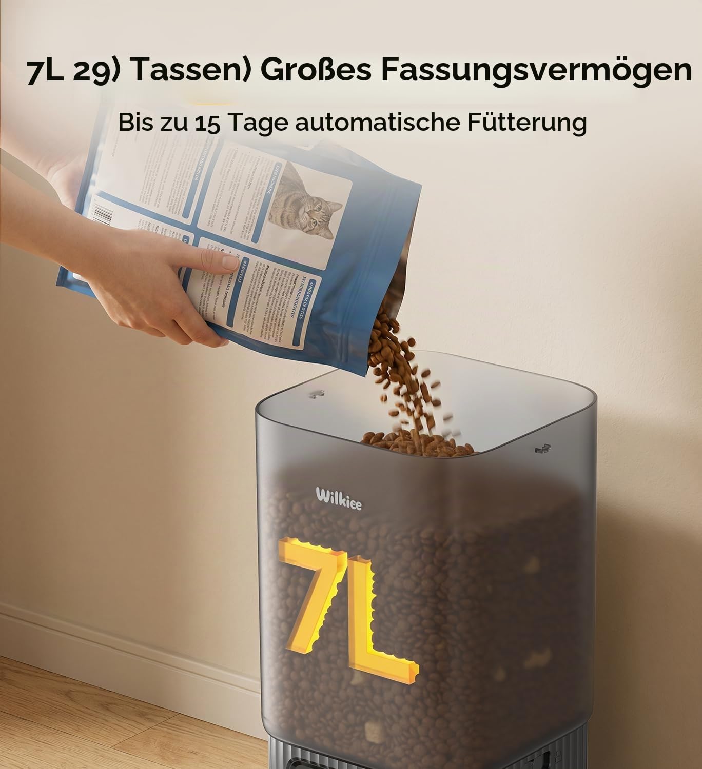 Futterautomat Katze 2 Näpfe 7L mit APP, Automatischer Futterspender