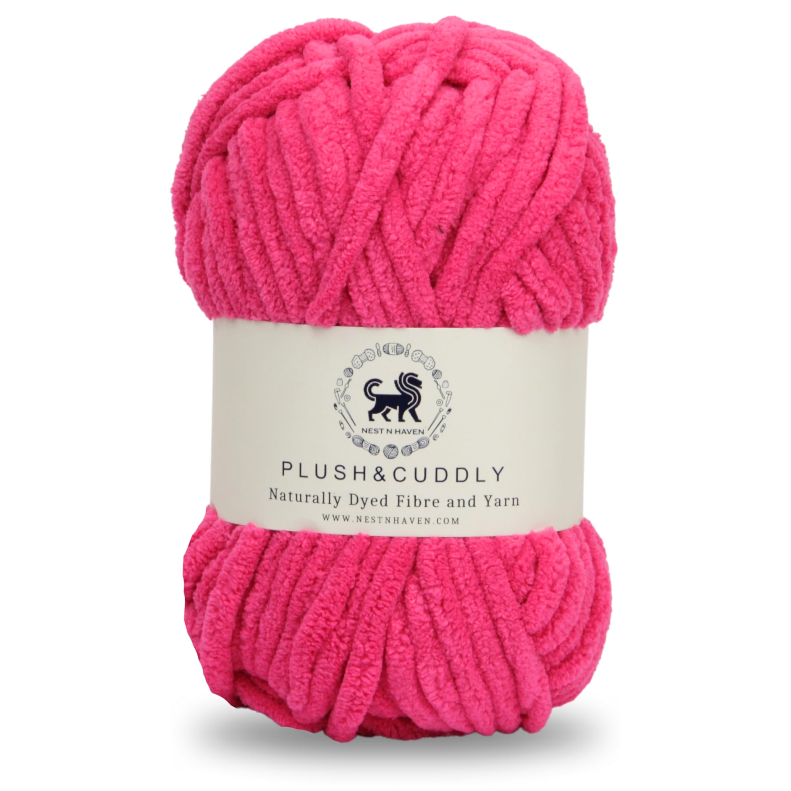 NESTNHAVEN, Wool, Plush & Cuddly, Chenille Yarn Supersoft Hand Knitting Wool Ball, (1 Ball/100 Gram Each) Ball Suitable for Craft, Babywear, Baby Blankets, 5 Bulky, Shade no - NNHB0031 (Hot Pink)