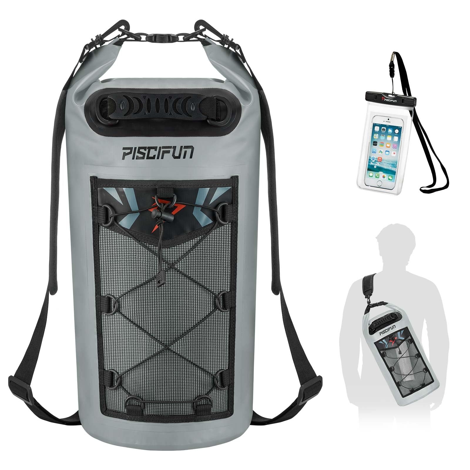 Piscifun Sac à Dos étanche Flottant 10 L, 20 L, 30 L, 40 L avec étui de téléphone étanche pour Sports Nautiques – Pêche, Bateau, Kayak, Surf, Rafting Cadeaux pour Homme et Femme