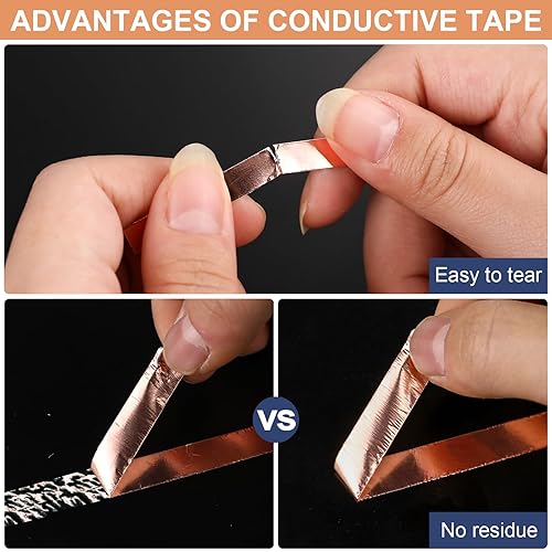 Miniatura 12 de Cinta de lámina de cobre (1 pulgada x 22 yardas) con calcomanía conductora para guitarra & Blindaje EMI, repelente, manualidades, reparaciones