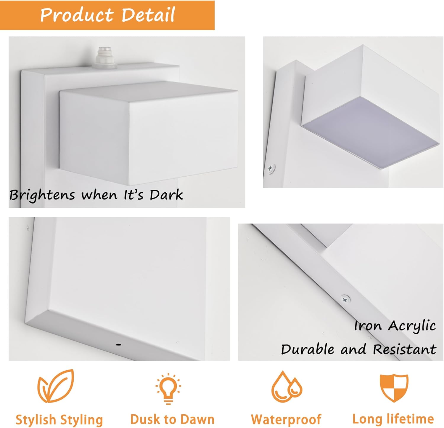 Alighting Outdoor Light Fixtures with Dusk to Dawn Sensor, White LED Porch Lights, 3000K Warm White, Rust-Resistant Modern Waterproof Wall Lantern for for Porch, Patio, Garage, Entryway