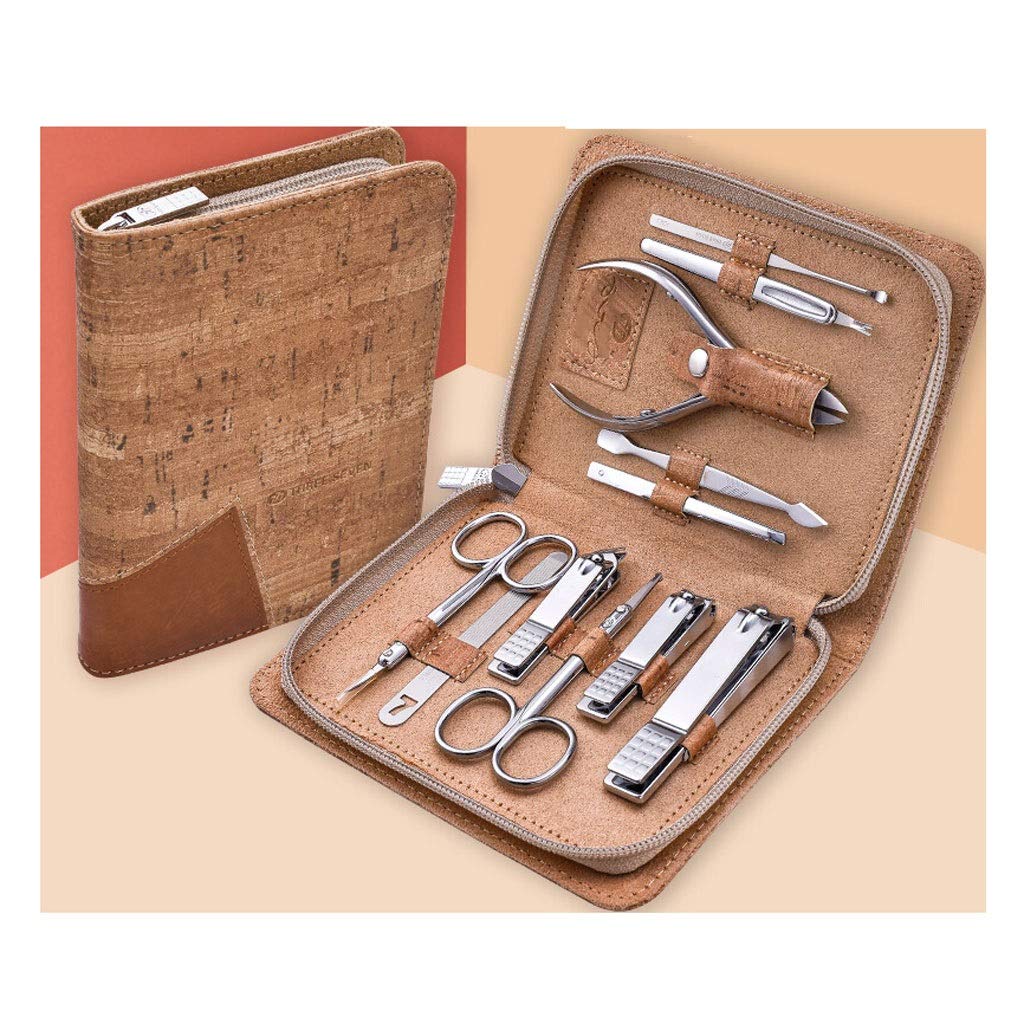 NYKK Forbicine per Unghie Kit La Cura di Unghie Uomo, 10 Pezzi di Manicure di Bellezza, Cura del Viso e Unghie Set, Clip d'Argento for Sopracciglia (Custodia in Pelle Gialla) Tagliaunghie Set