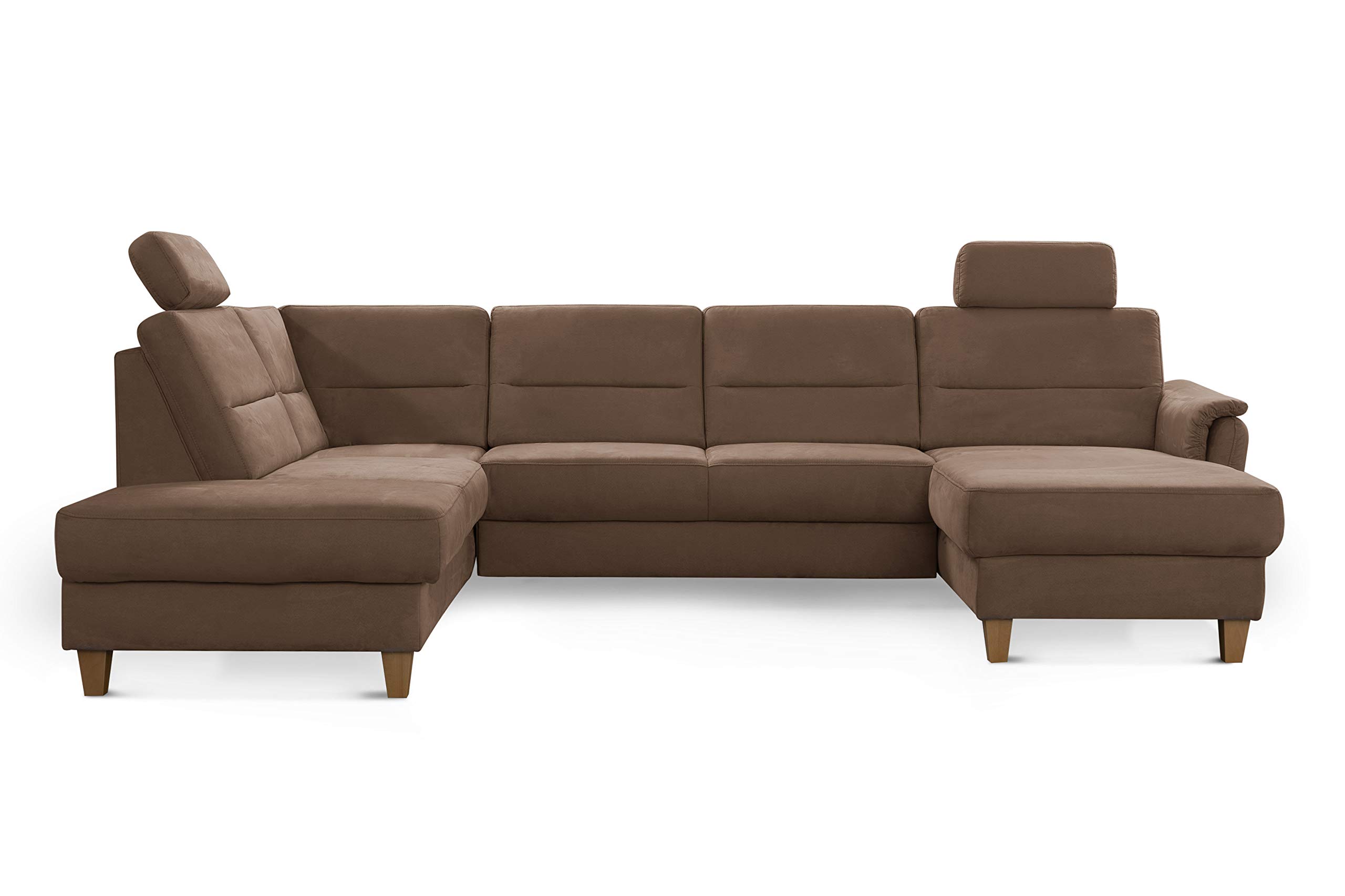 CAVADORE Wohnlandschaft Palera / Federkern-Sofa in U-Form im Landhausstil / 314 x 89 x 212 / Mikrofaser in Lederoptik, Dunkelgrau