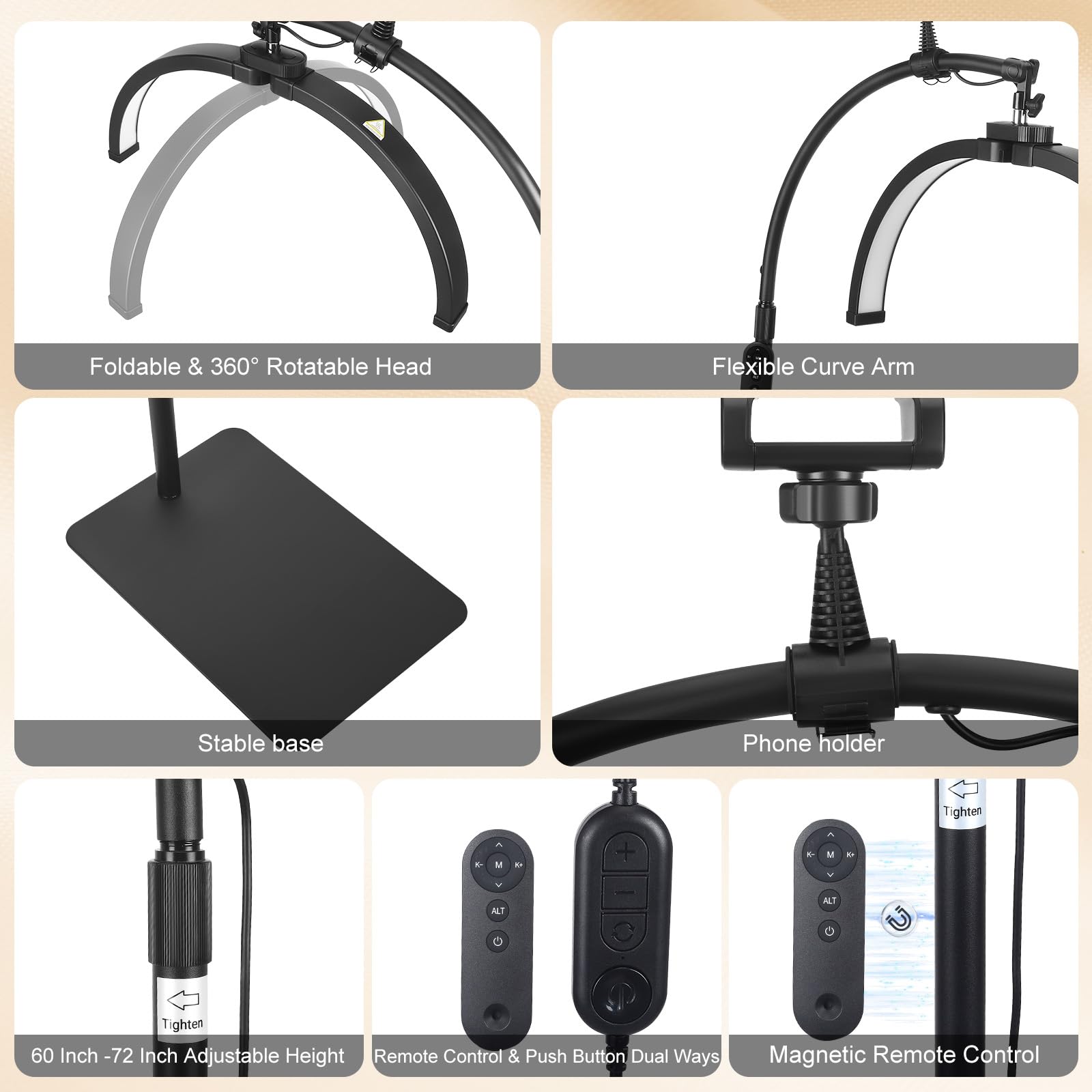 2in1 Lampada Extension Ciglia Professionale, 22" lampada estetista Regolabile con Supporto per Telefono & 360° Regolabile & 3000-6500K per bellezza Tatuatori Truccatori Studios di bellezza Cura