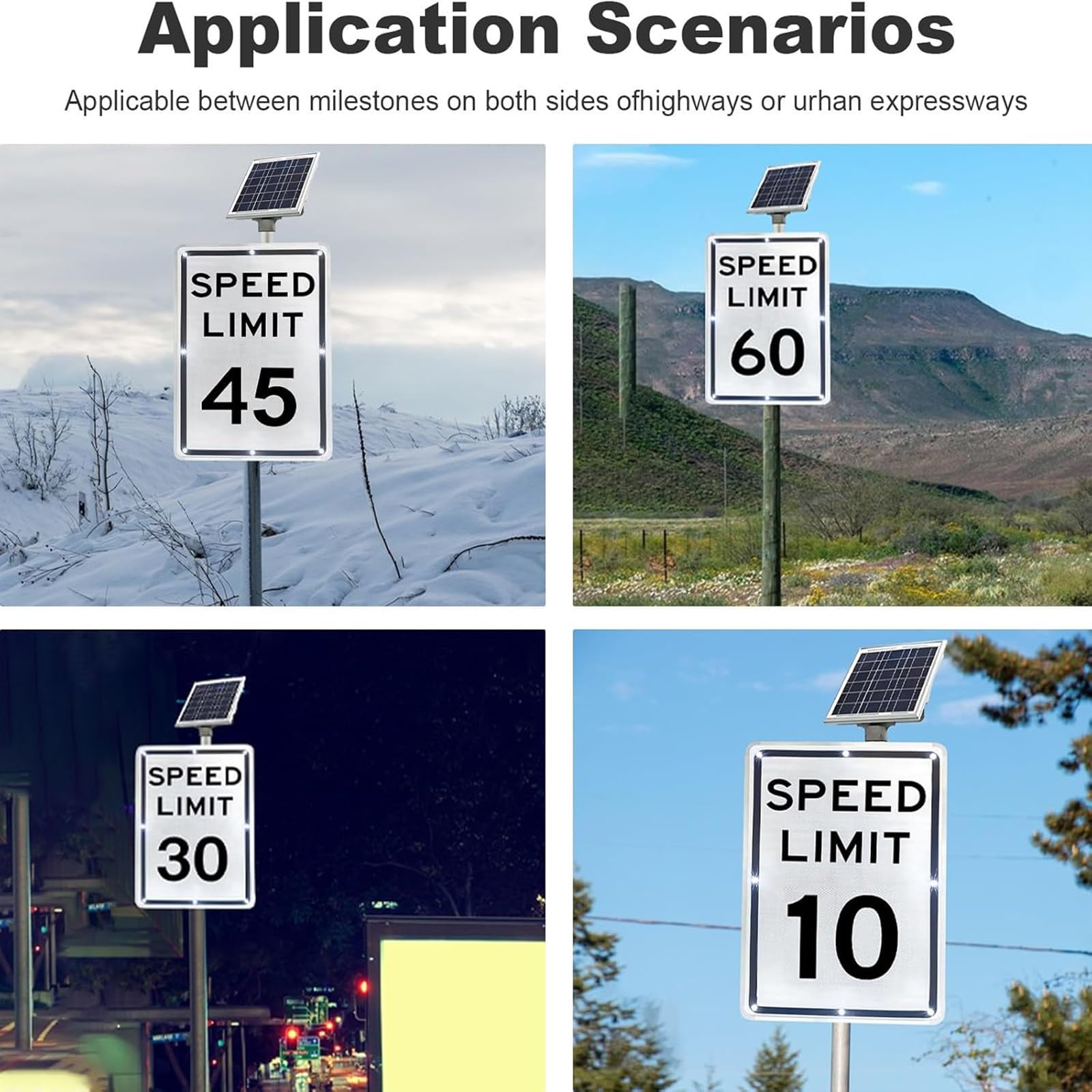 Señal LED de límite de velocidad intermitente con energía solar, señal de advertencia de tráfico de alta visibilidad, impermeable IP65 para uso en carretera y exteriores