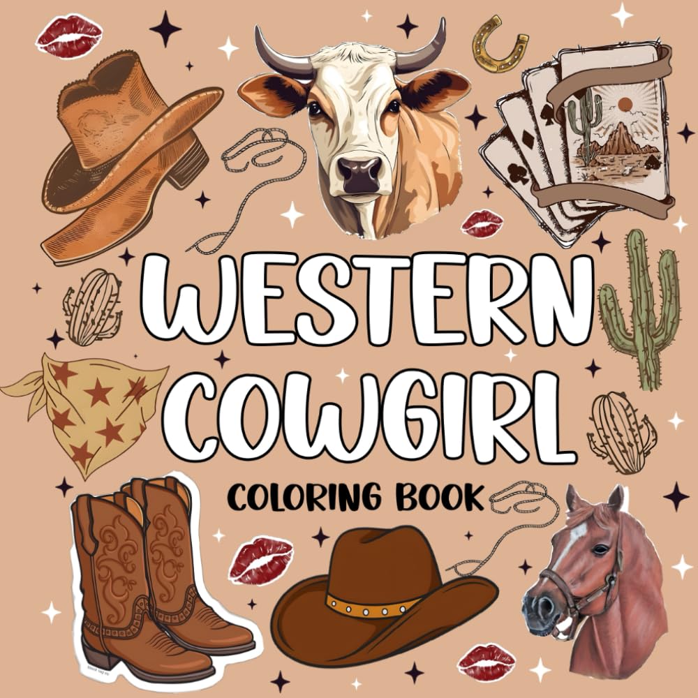 Western Cowgirl Coloring Book: Western Coloring Book for Adults Featuring Retro-Inspired, Fun Illustrations Designed to Soothe Stress and Encourage Relaxation