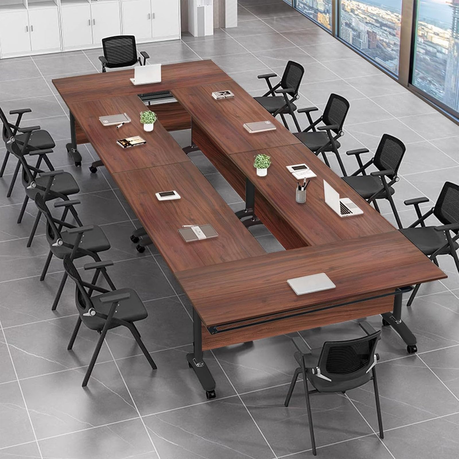 Tavolo da conferenza pieghevole con ruote silenziose bloccabili, tavolo mobile ribaltabile per seminari e riunioni, ideale per sale conferenze, 120 x 60 x 75 cm
