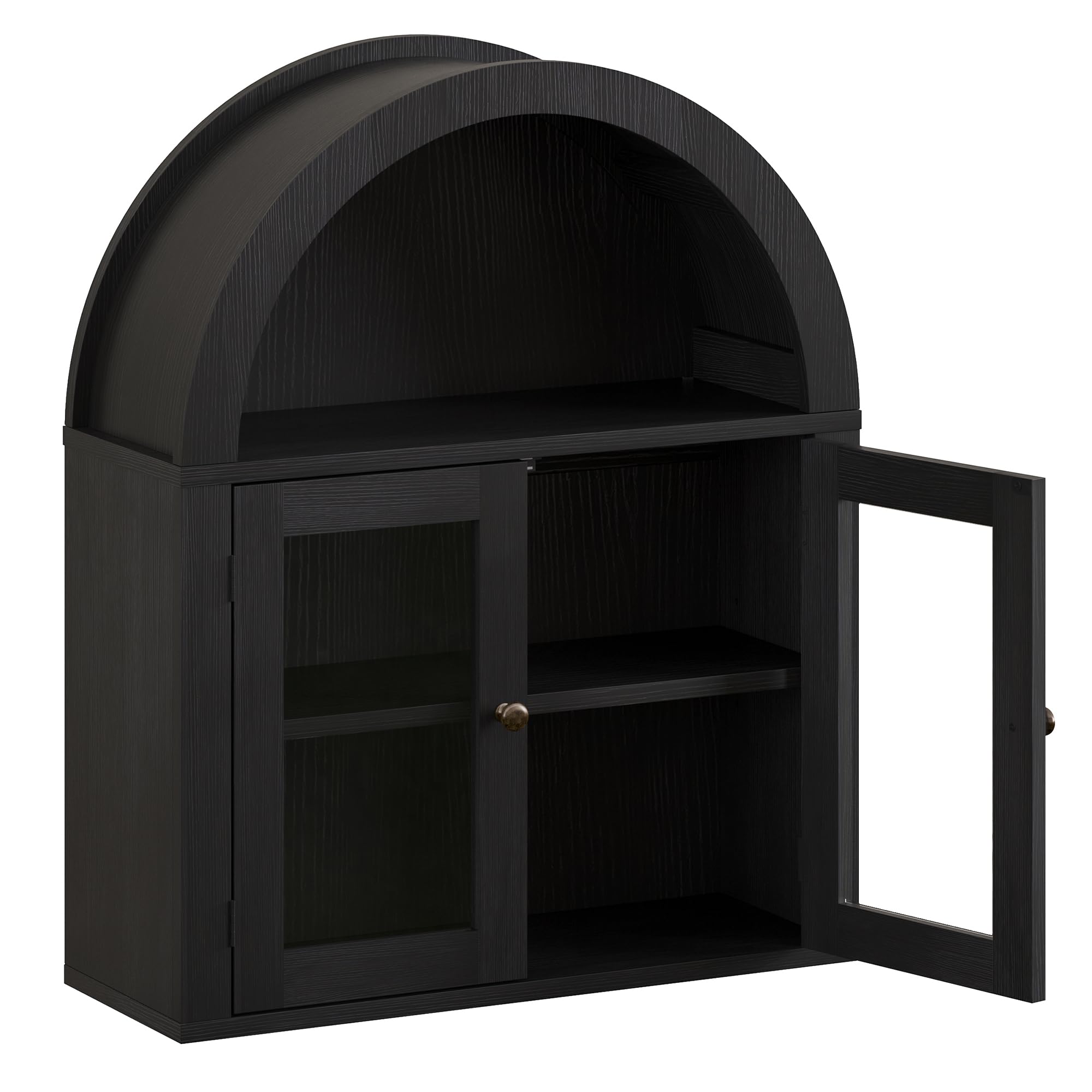 ChooChoo Modern Arched Wall Cabinet Bathroom Medicine Cabinet with Adjustable Shelf, Wall Mounted Cupboard Storage Organizer for Laundry Room, Dining Room, Living Room, Kitchen (Black)