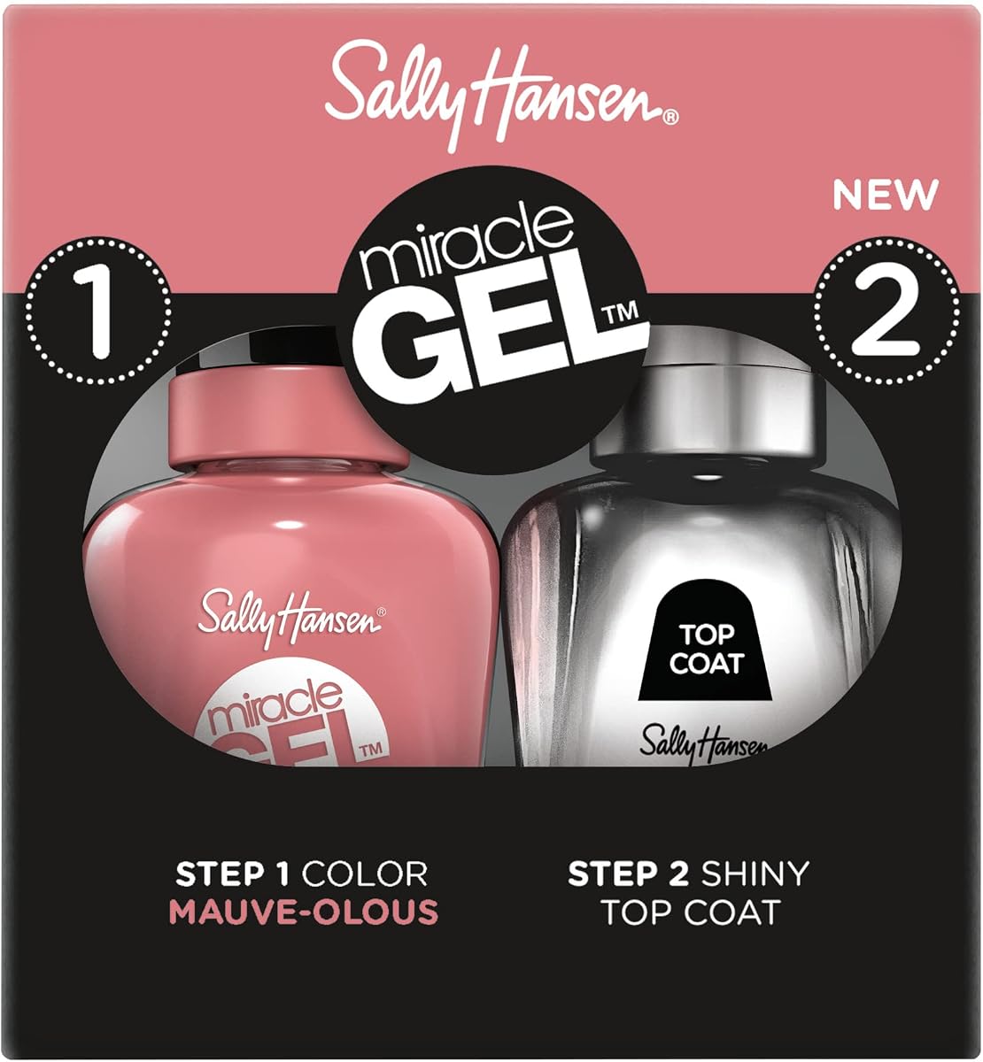 Sally Hansen Miracle Gel™, Mauve-olous and Shiny Top Coat Duo, Long Lasting, Gel-Like Formula, No UV Lamp Needed, Nail Polish Duo