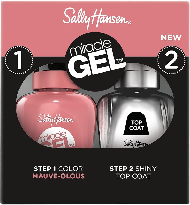 Sally Hansen Miracle Gel™, Mauve-olous and Shiny Top Coat Duo, Long Lasting, Gel-Like Formula, No UV Lamp Needed, Nail Polish Duo