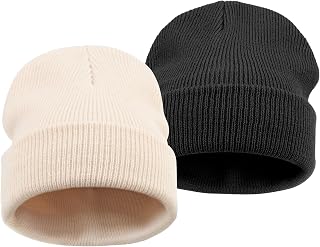 DRESHOW Knitted Hat Warm Winter Hat Men Women Cold Weather Cuff Cotton Hat 2 Pack