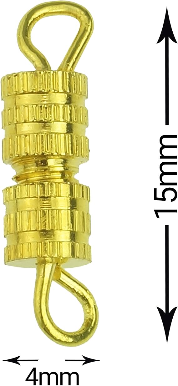 Clasps - 100 Pieces 4 x 15 mm - Barrel Screw Type Clasp - Perfect for Jewerly Making - with Kare & Kind Retail Packaging (Gold)
