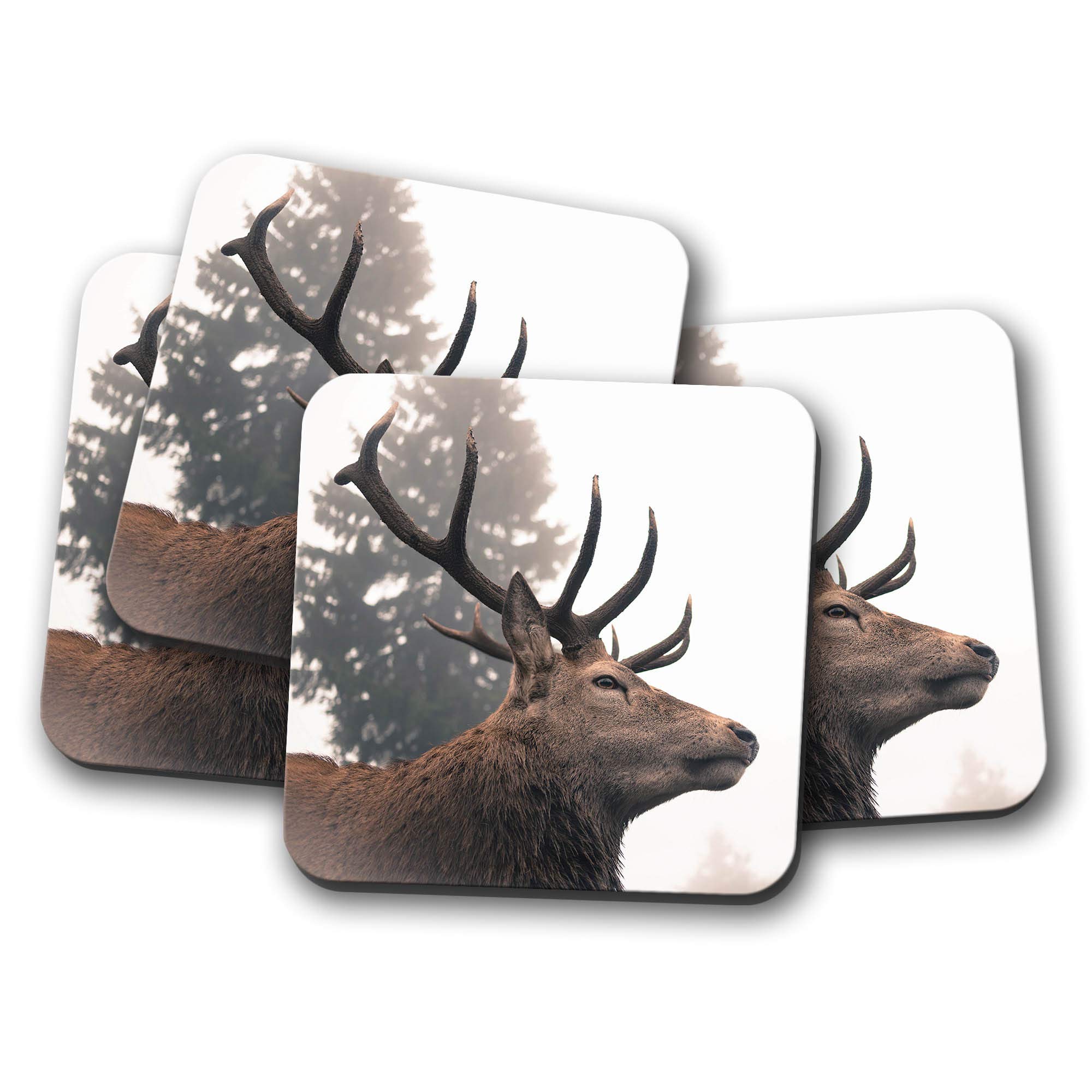 Destinationvinyl Multicolor 4 Set - Majestic Stag Coaster - Deer Dad Brother Animal Fun Reindeer #8593