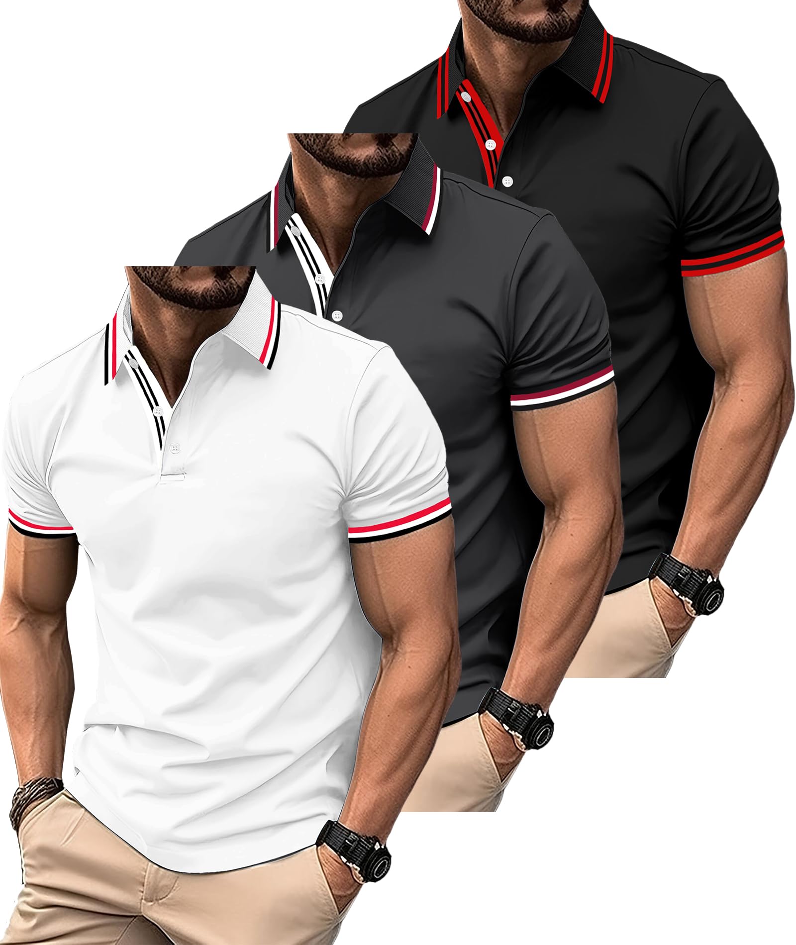 SwissWell 3er Pack Poloshirt Herren Kurzarm Golf T-Shirt für Herren Atmungsaktiv Polo Shirts Männer