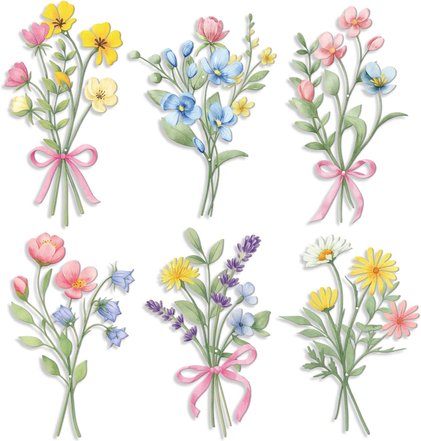 6 Pcs Metal Wildflower Wall Decor Pastel Bow Flower Metal Wall Art Rustic Farmhouse Decor for Bedroom Bathroom Dining Home Living Room Birthday Housewarming Gift