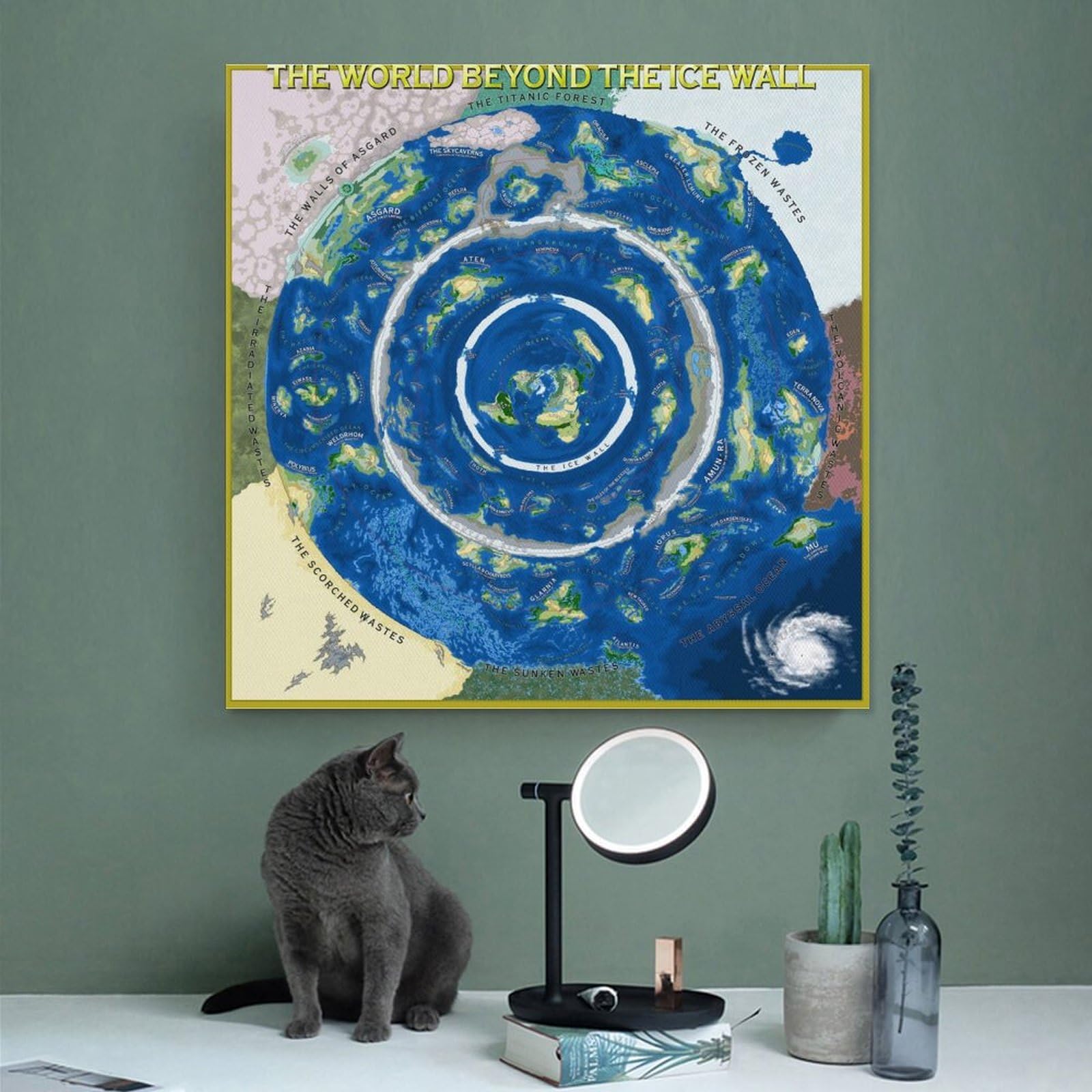 Flat Earth Canvas Poster, Satellite World Map, Wall Art Decor for
