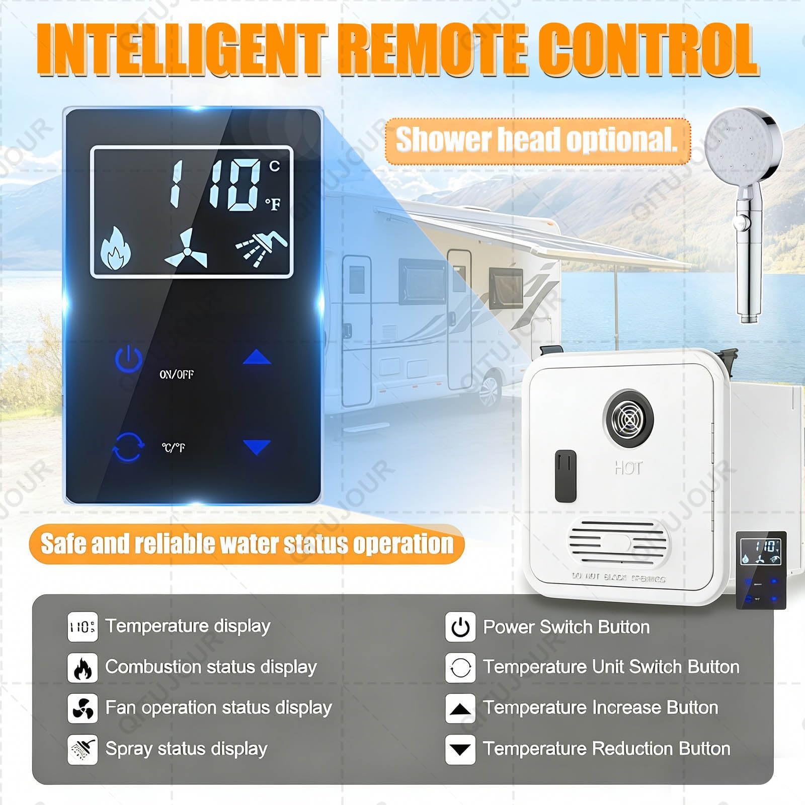 Scaldabagno per camper senza serbatoio, 55000 BTU, scaldabagno istantaneo a propano, 12 V DC, compatibile con tutti i camper, modello ad alta quota, include porta da 40,6 x 40,6 cm