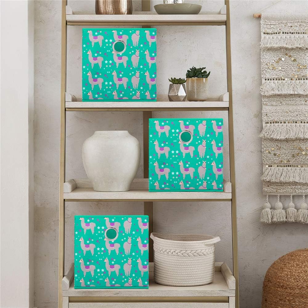 Fabric Strorage Cubes Box Basket Bins Foldable 10x10x10 Inch Lake Green Alpaca Pattern for Closet Organizer Inserts Drawers ,QY-SC16-3 - Image 6