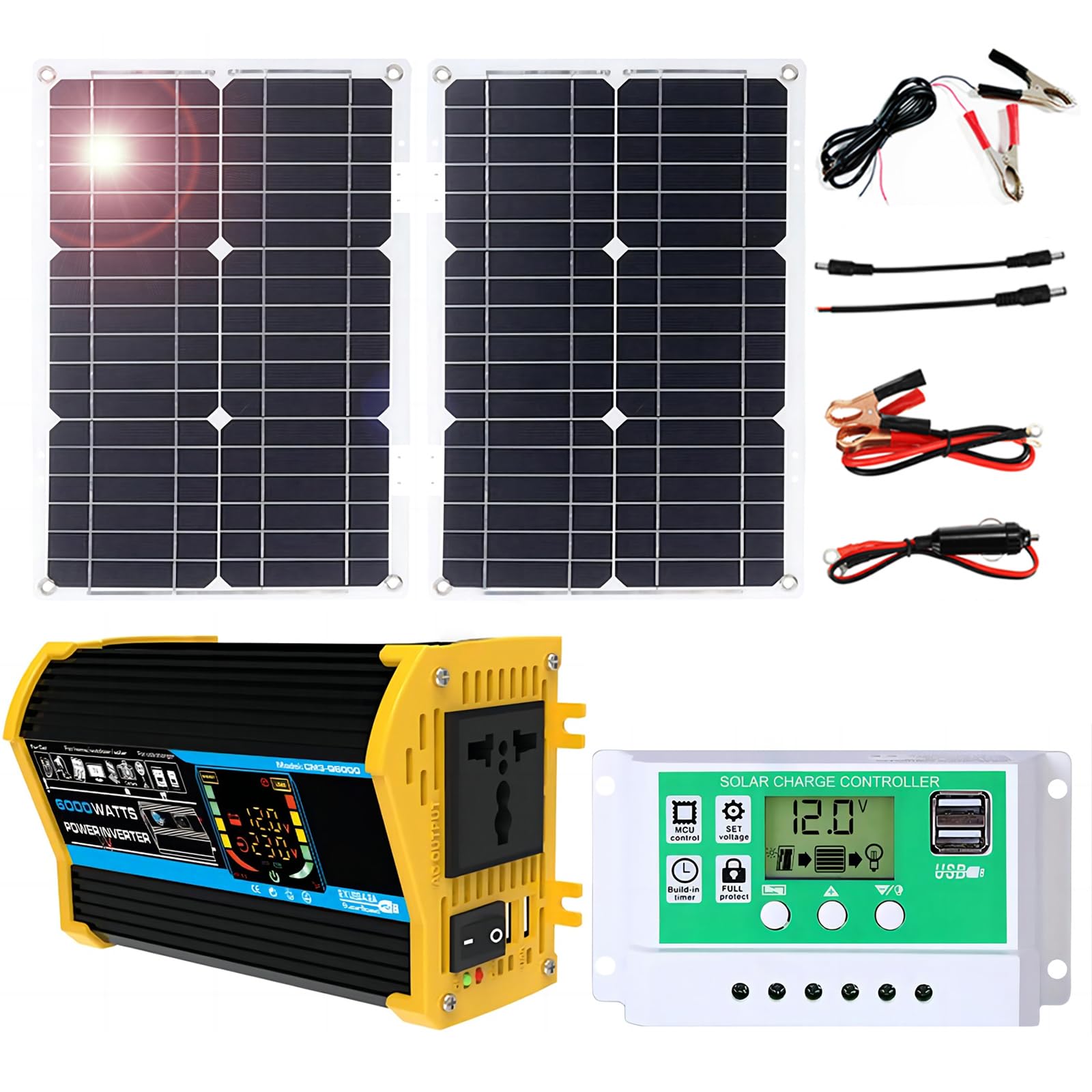 Miizoo Black 100W Monocrystalline Solar Panel Kit With 6000W Inverter & 50A Controller – Portable Off-Grid Power System For Rv, Camping, Boat, And Emergency Backup(,50W)