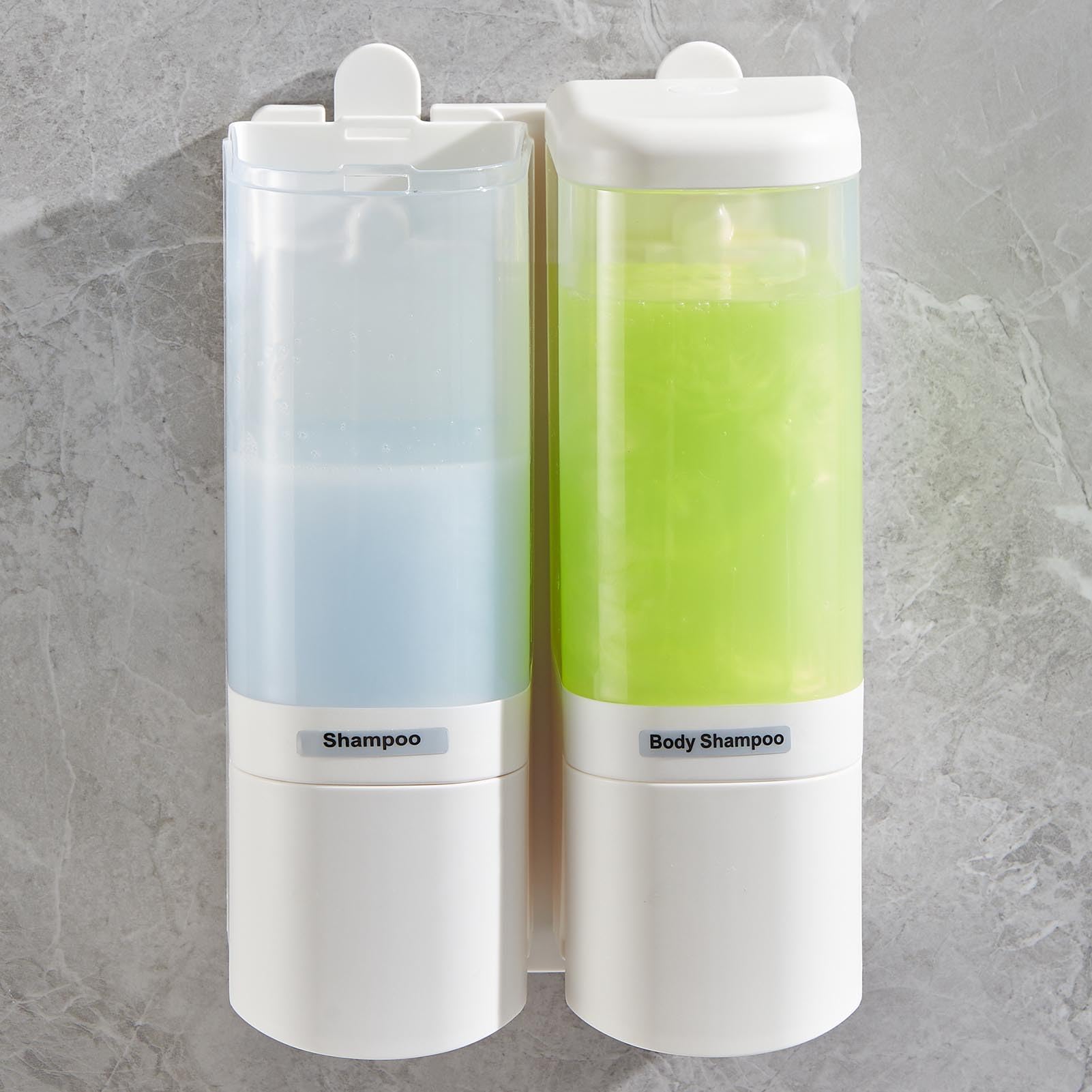 Dispenser di Sapone Liquido Elegante Design a Parete a Prova di Perdite a 2 Camere da 480 Ml per Bagno e (Bianca)