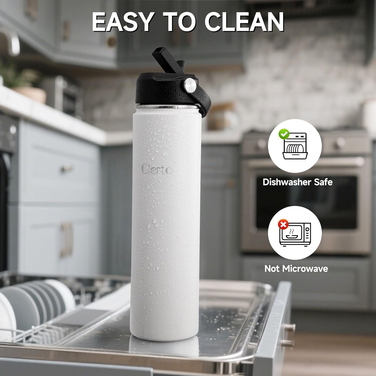 Cierto 24 oz Insulated Water Bottle with Straw, Stainless Steel Double Wall Vacuum Water Bottles with Leakproof Lid for Men Women, School Boys Girls, Fits in Car Cup Holder, Gym, Office, BPA Free -W - Image 4