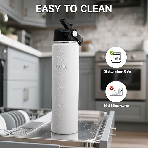 Miniatura 4 de Cierto Botella de agua aislada de 24 onzas con popote, termo de acero inoxidable con tapa a prueba de fugas para hombres, mujeres, niños y niñas,