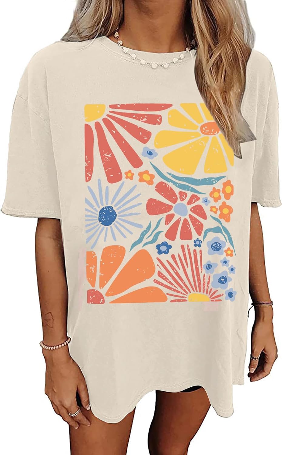 Womens Oversized Tshirt Flower Graphic Tees Nashville Music Short Sleeve Shirts Summer Casual Loose Beach Tops