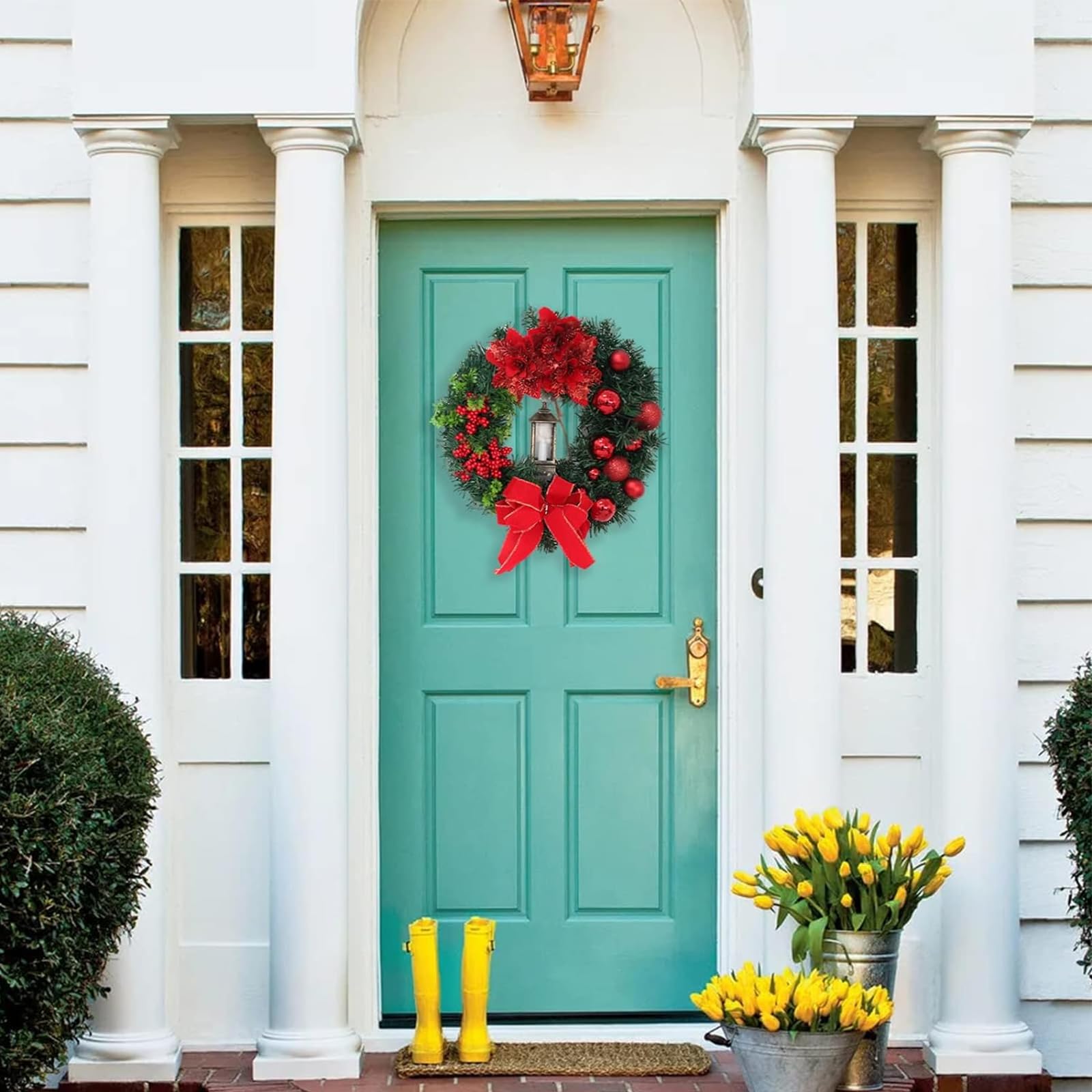 40CM Ghirlanda di Natale per Porta, Ghirlanda per Porta con Luce a Led, Artificiale Riutilizzabile per Decorazioni Natalizie, Parete,Finestra