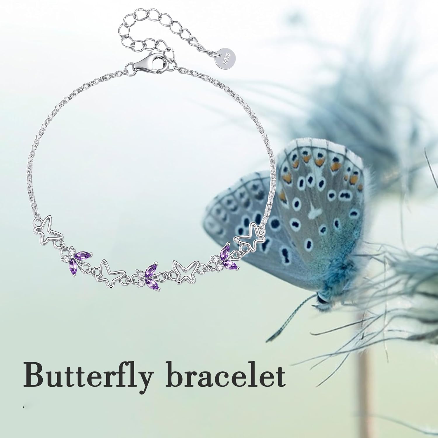 Butterfly Bracelet for Women 925 Sterling Silver Elegant Zircon Charm Bracelet Jewelry Gift for Wife Mom Birthday - Image 6