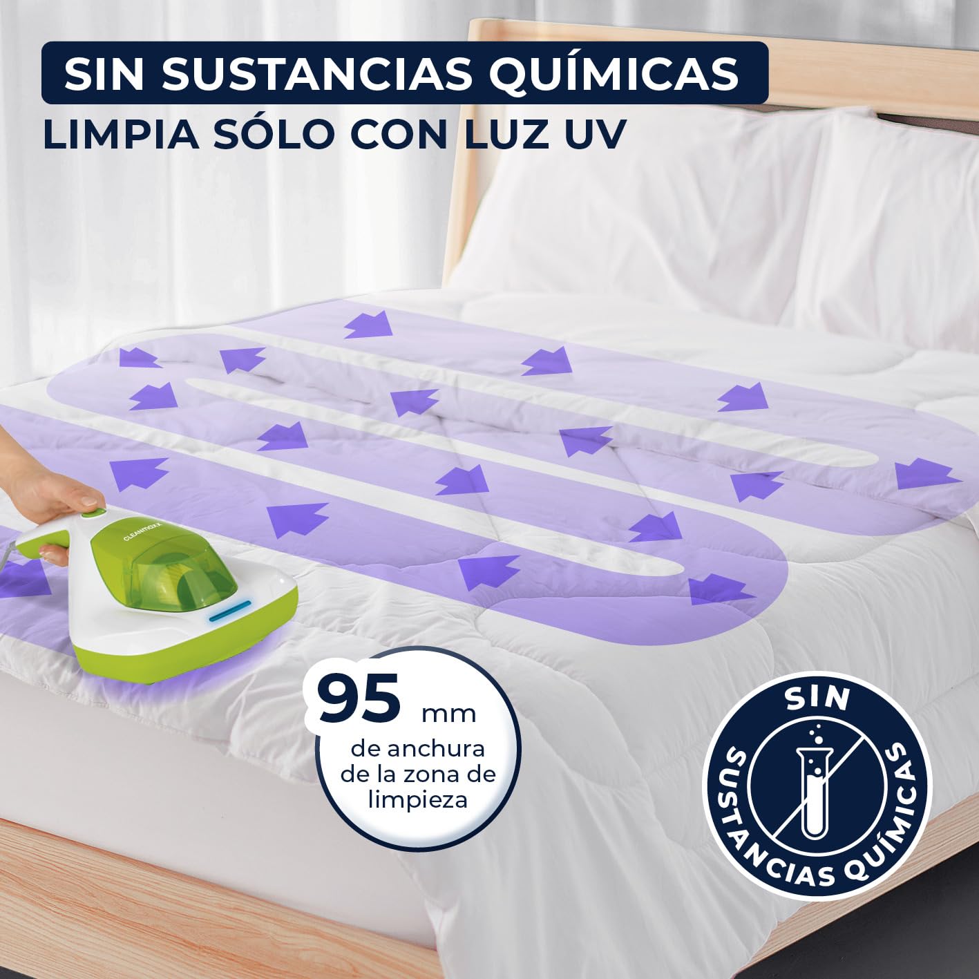 CLEANmaxx Aspirador antiácaros | Luz UV-C, Filtro EPA-11 | para alérgicos | Destruye el 99,9% de los ácaros, bacterias y chinches de la Cama