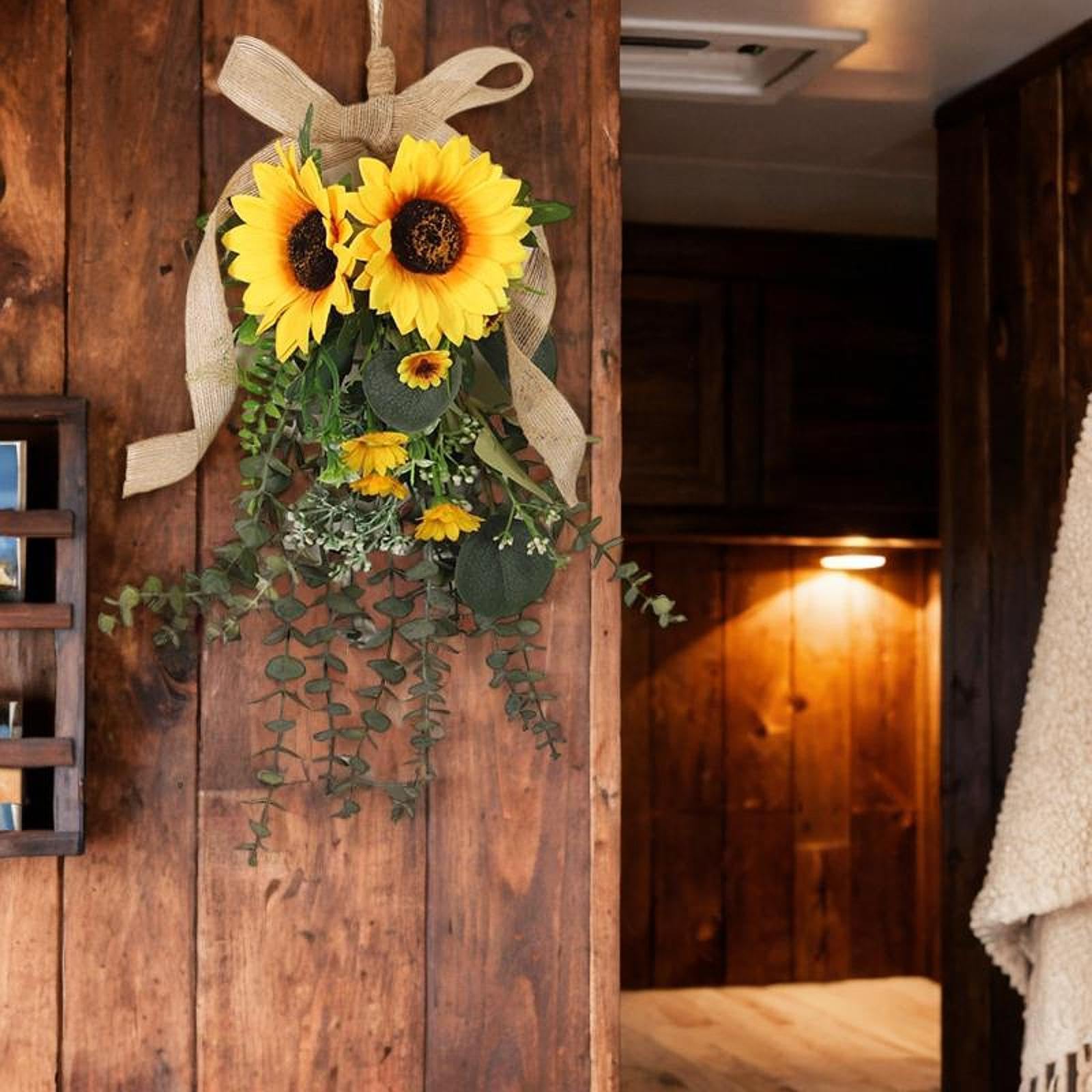 predolo Ghirlanda di Girasoli Artificiali per Porta d'Ingresso, Ghirlanda di Fiori Realistica Primaverile e Estiva per Porta Ingresso, Decorazioni Pasquali da Appendere, per Finestra di Casa,Davanzali