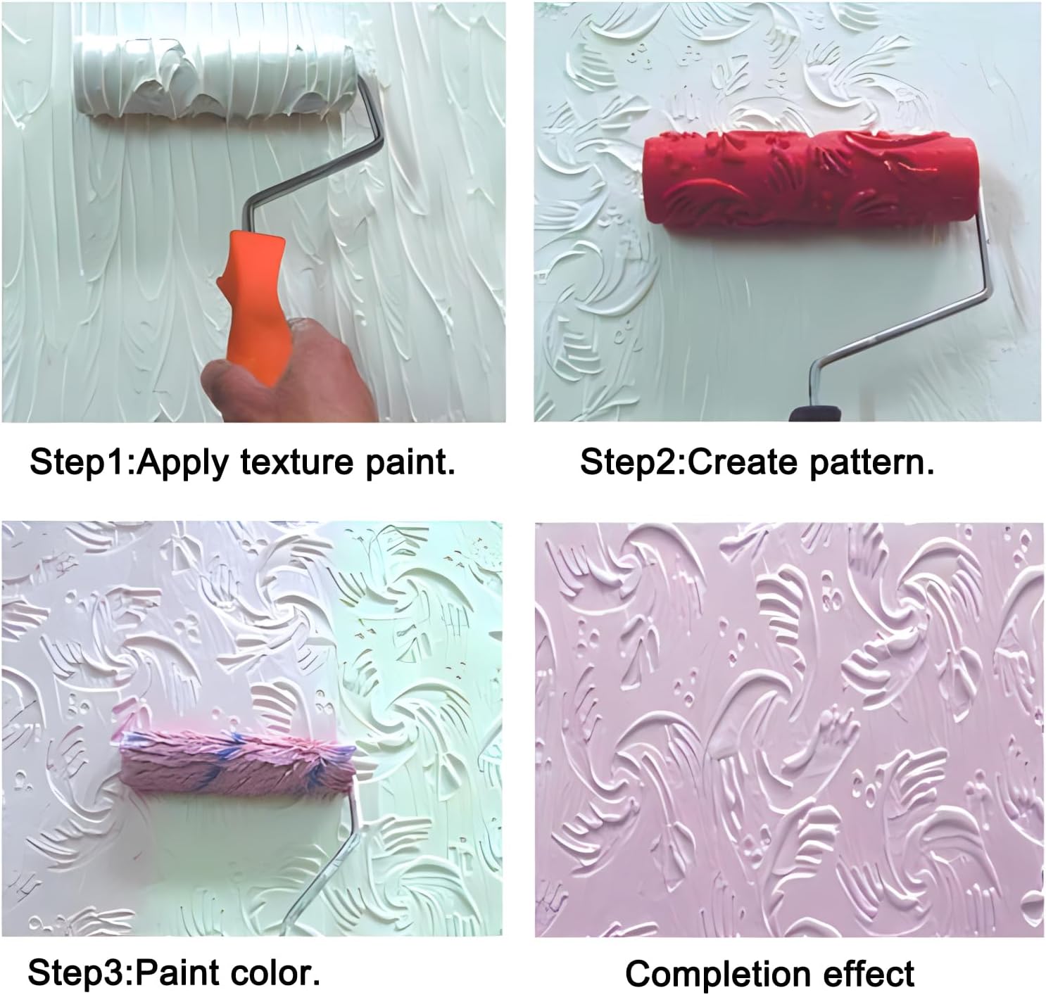 7"DIY Patterned Texture Paint Roller | Embossing Texture Rubber Roller Painting Supplies and Elastic Flat Headed Stainless Steel Polishing Trowel