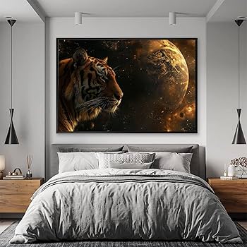 Amazon.co.jp: 絵画 宇宙銀河の背景に虎インテリア 絵画 太陽系