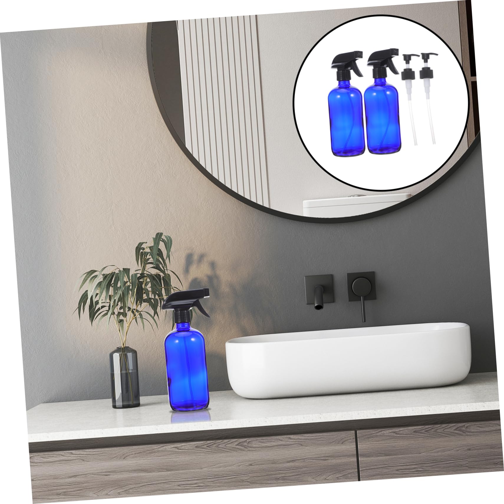 Bottiglia Spray in 500ml Blu, Riutilizzabile | Set 2 Pezzi Pompe e Tappi, per Profumo e Make-up Water, Formato da Viaggio