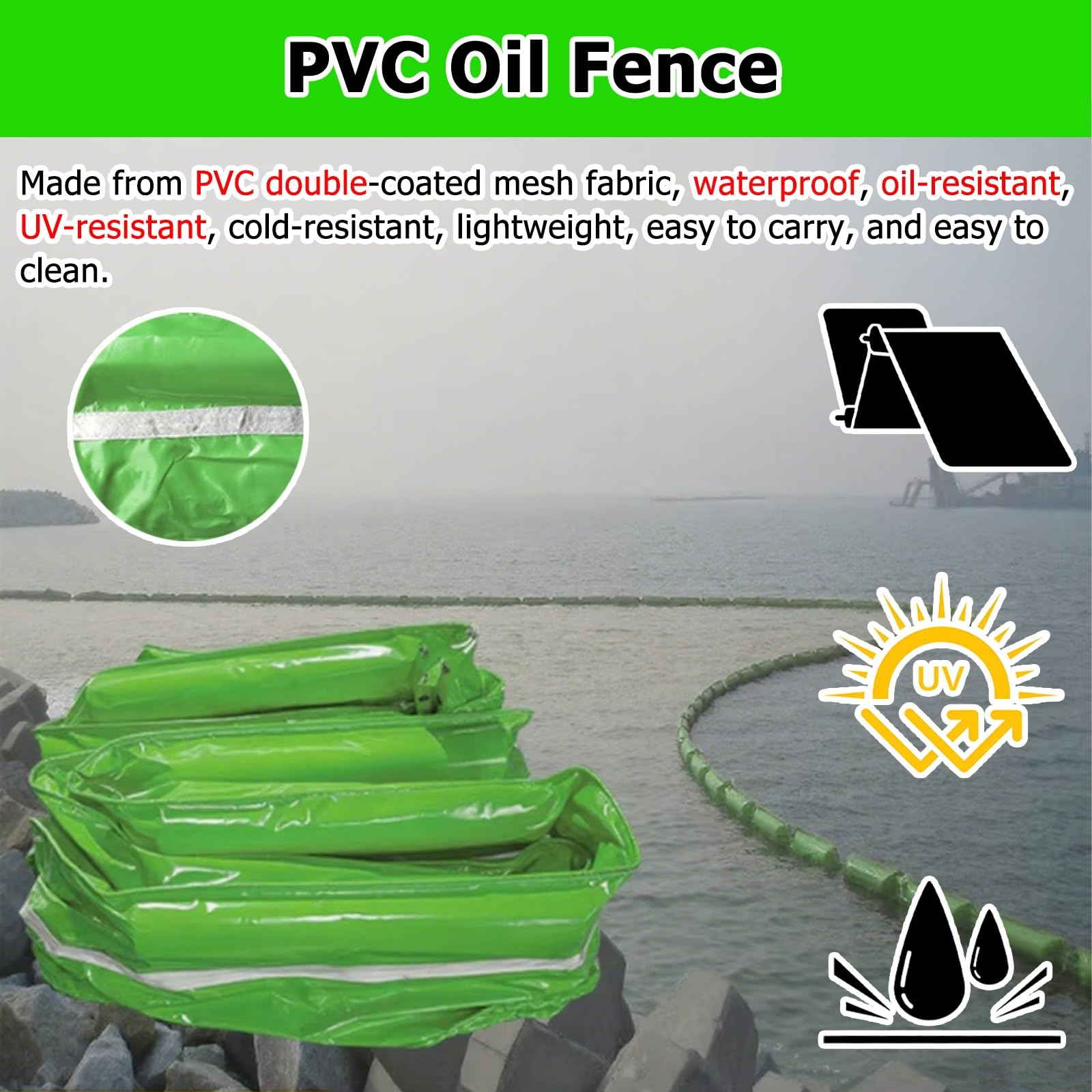 Barreras flotantes de contención de derrames de petróleo de PVC Personalizables - Reu Flood Bers para Respuesta a emergencias, con tamaños Que Van Desde 13,8 a 59,1 Pulgadas y hasta 30 Metro