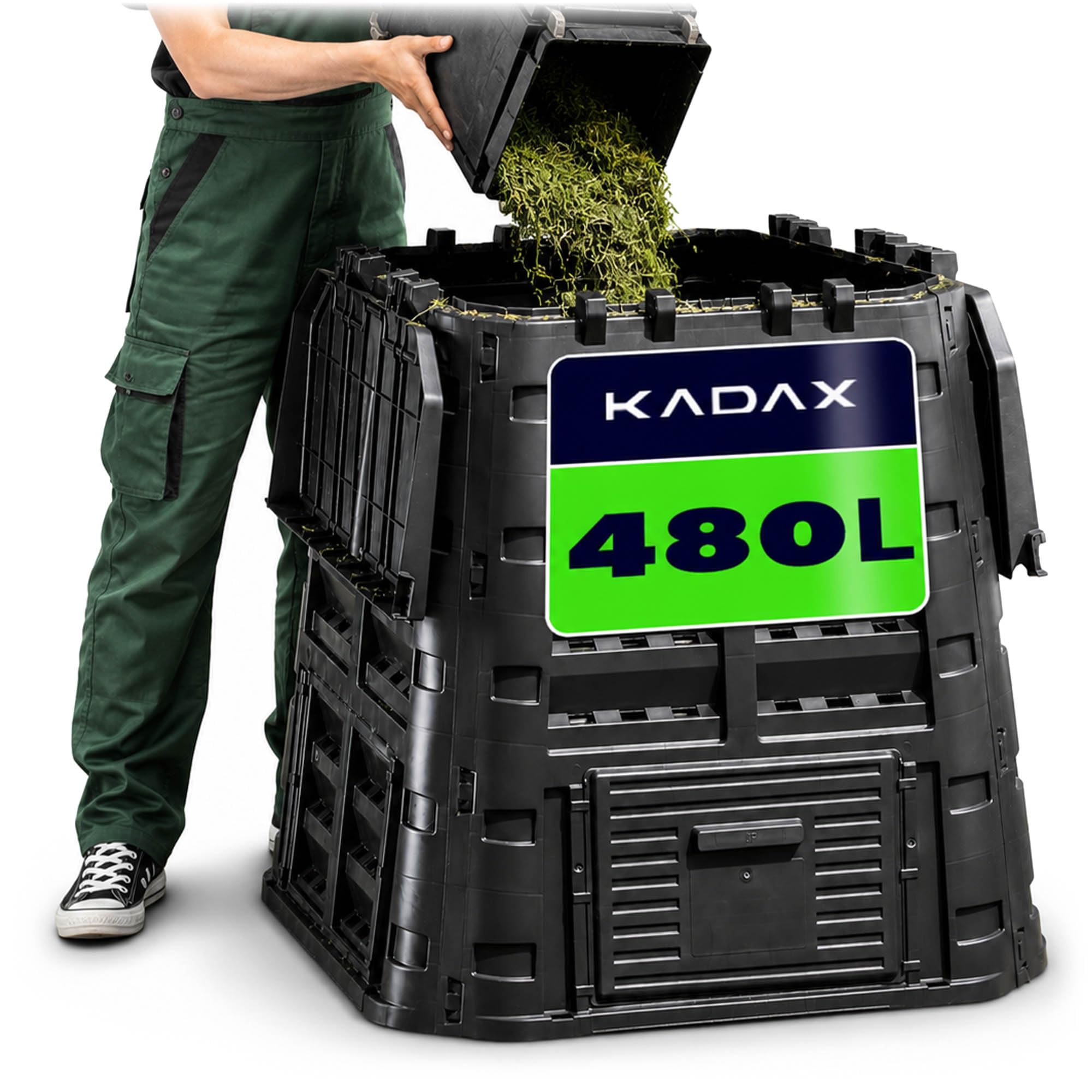 KADAX Composteur de Jardin 480L, Une Solution Écologique et Pratique pour Transformer vos Déchets Organiques en Engrais Nature, Bac à Compost (Noir)