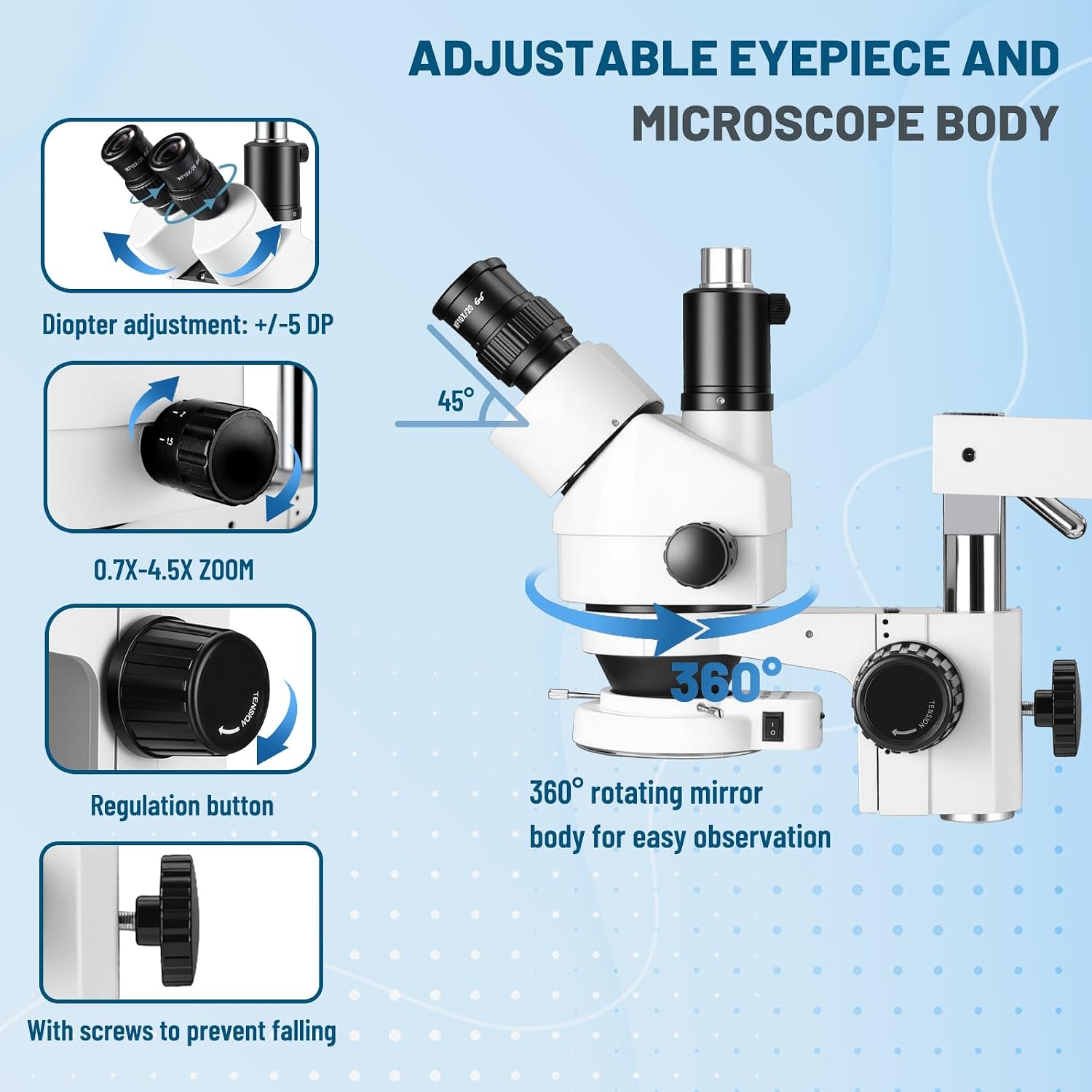 Trinocular Stereo Zoom Microscope，3.5X-90X Magnification.