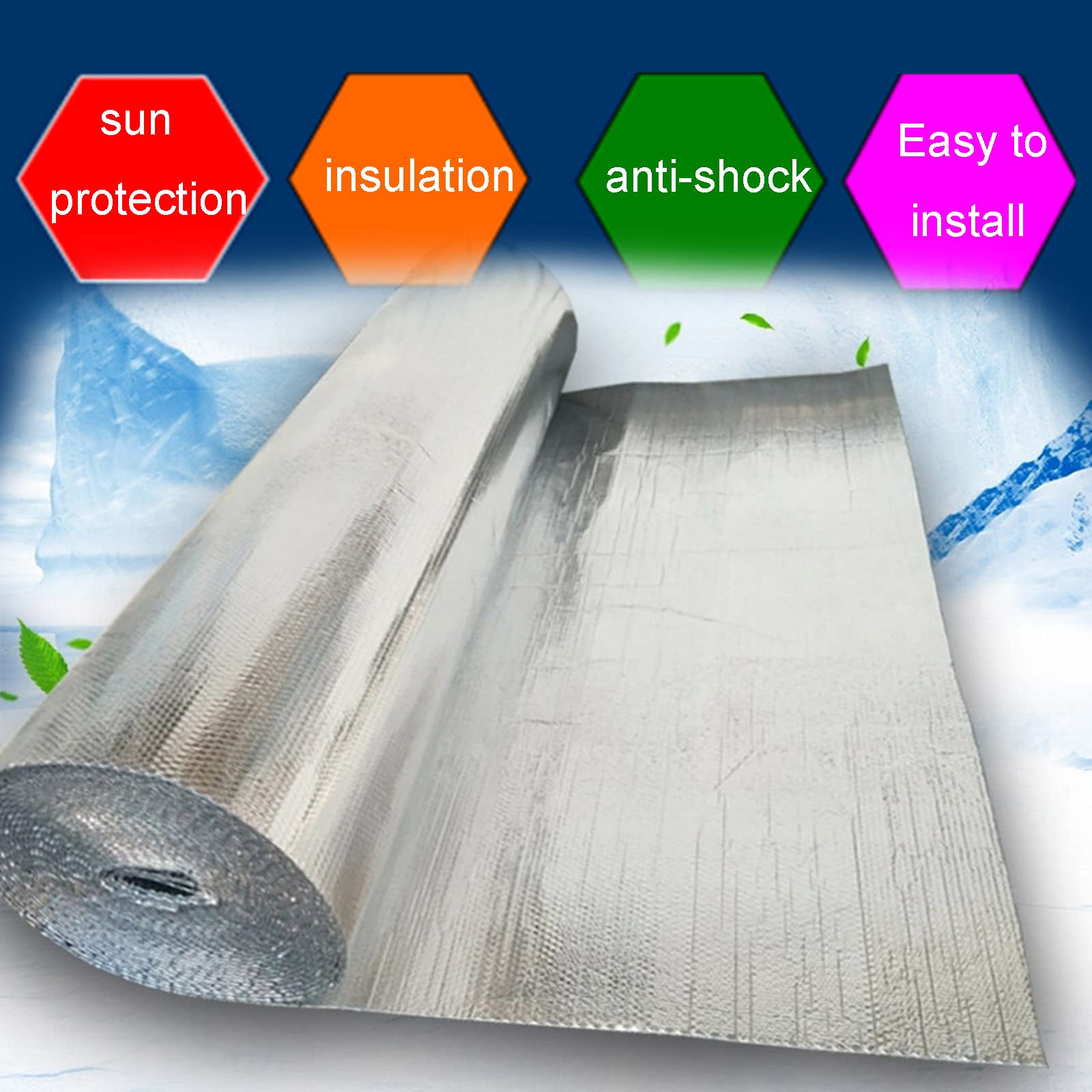 Aislante Térmico Reflexivo Película,Doble Burbuja Lámina Aislamiento Papel Aluminio,para Suelo Techo Pared,Aislante reflectante Calor y Frío,Aislamiento térmico a medida,10mm（thk）,1*10M (10m²)