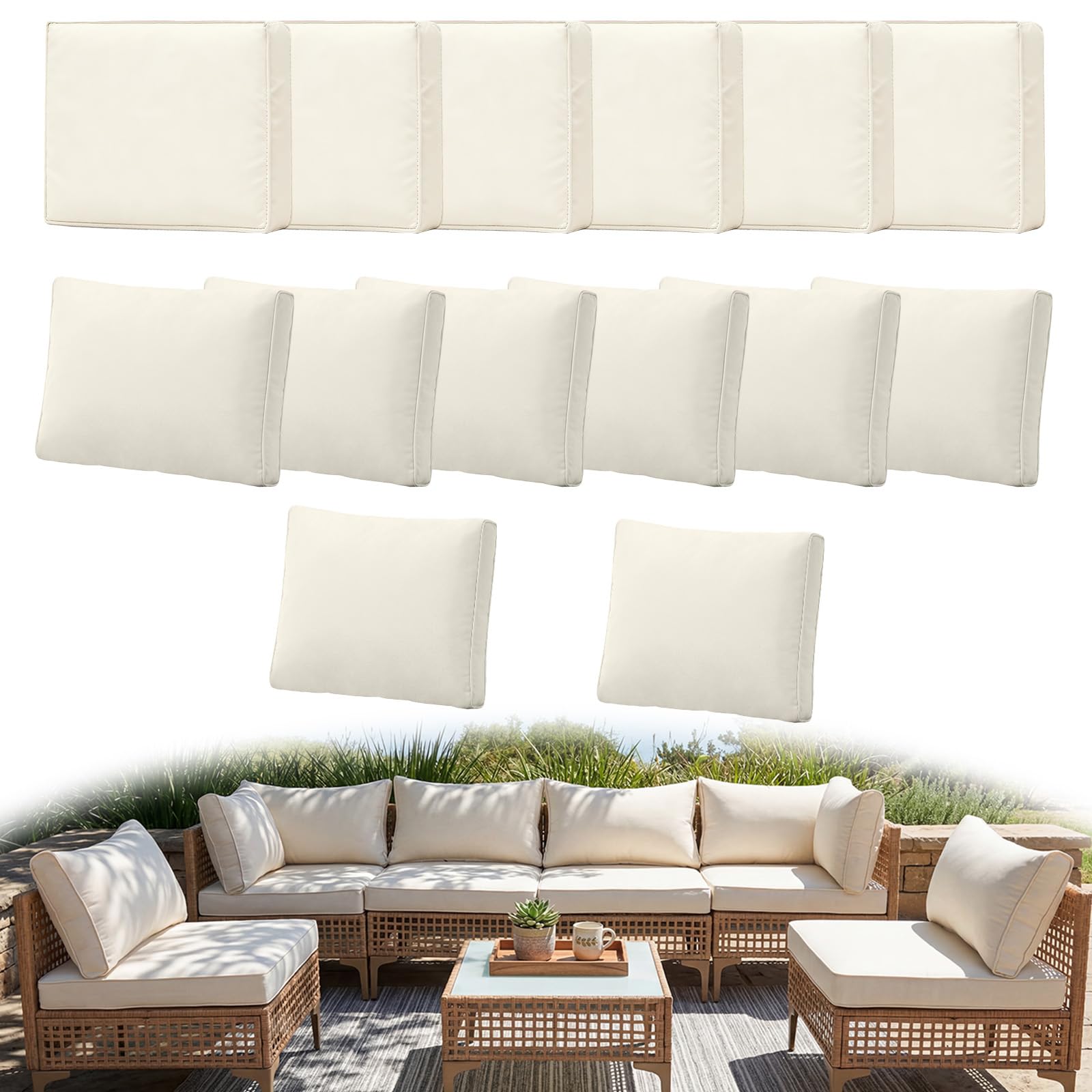 Photo 1 of Huasperozi 14Pcs Outdoor Couch Cushion Covers with Zipper, Water-Resistant Patio Cushion Covers, Max Compatible 24x24x3.15 Inch Patio Cushion, Full Coverage, Non-Stretch, UV-Resistant, Only Cover