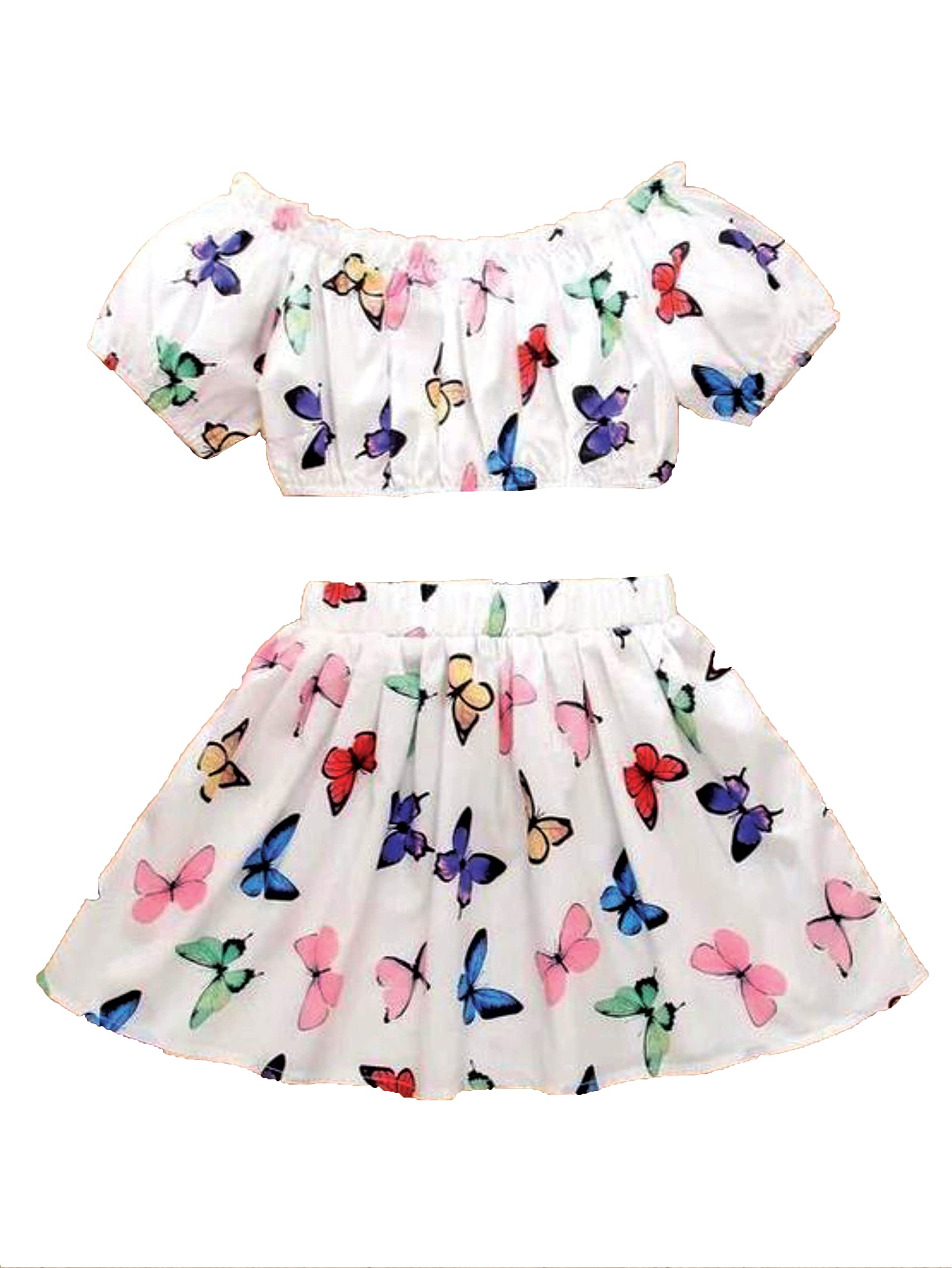 Pujia Mills Baby Girl Butterfly Printed Rayon Skirt and Crop Top for Kids (BGD 76)