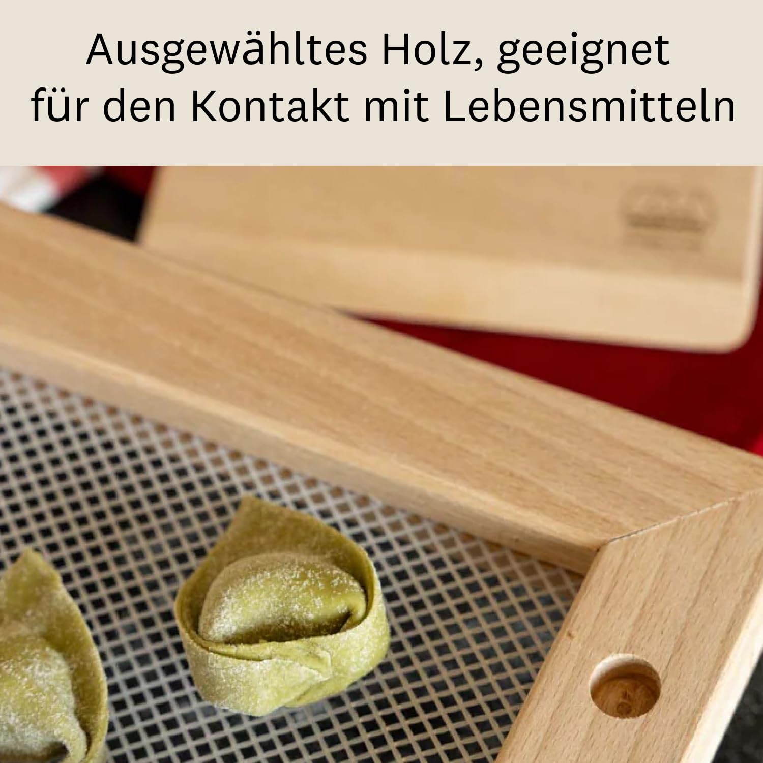 Marcato Nudeltrockner aus Holz mit Lebensmittelnetz, 44 x 32 x 8 cm, kompakt, stapelbar, hergestellt in Italien für gleichmäßiges Trocknen von Pasta