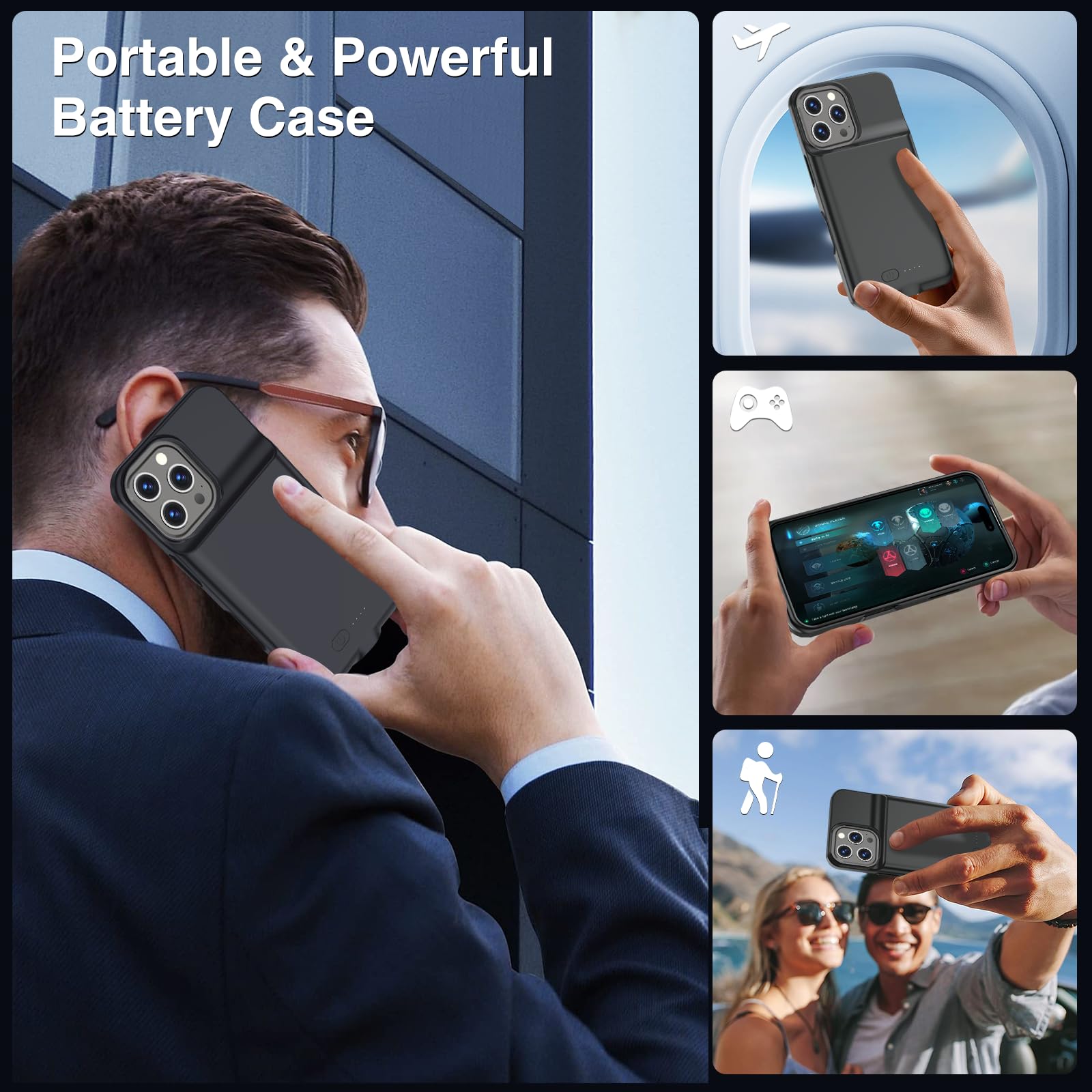 Funda de batería para iPhone 16 Pro, 15 W, carga rápida, 8500 mAh, ultradelgada, ligera, potente, recargable, anticaídas, caja de carga para iPhone 16 Pro (6.3 pulgadas), color negro