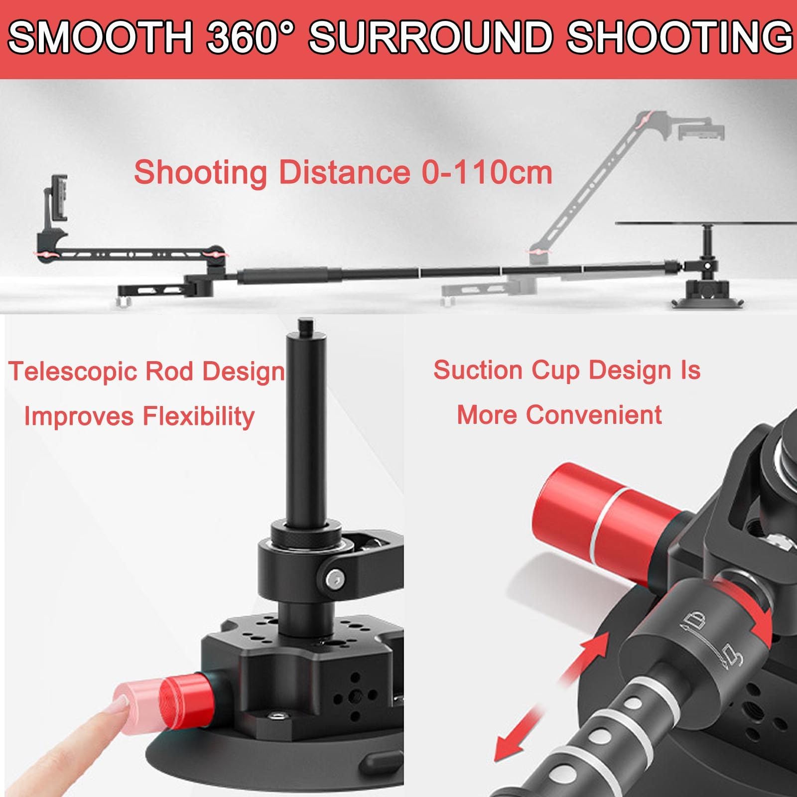 Slider Per Fotocamera Girevole A 360 Gradi | Piatto Girevole Pro Per Fotografia| Giradischi Girevole A 360 Gradi | Piattaforma Video Fotografico +Base A Ventosa +Scatola Portaoggetti ,Black