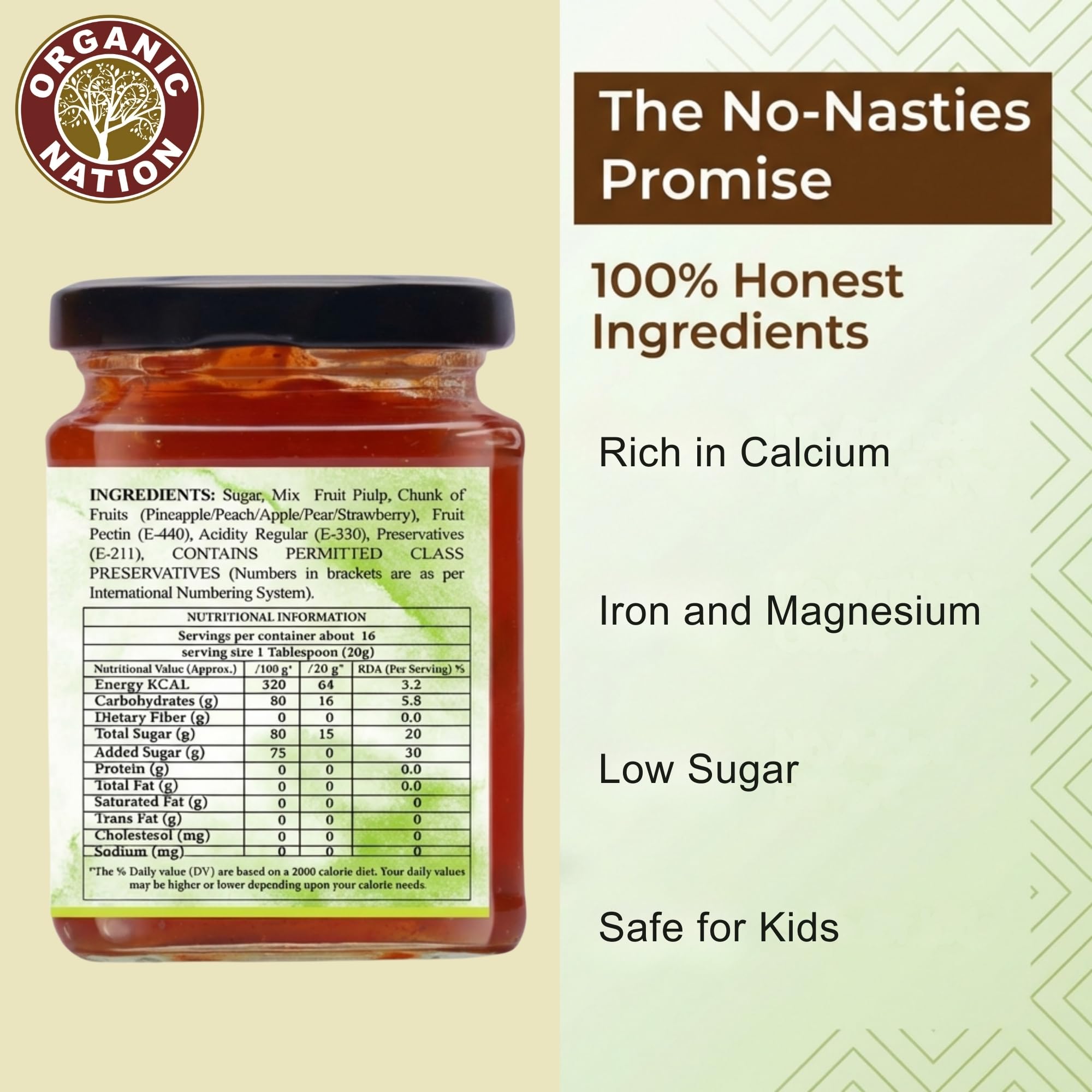 ORGANIC NATION Mixed Fruit Conserve, Perfectly Blended Mix Fruit Jam, Rich in Calcium, Iron and Magnesium - Low Sugar, Quality Jam Mixed Fruit, No Preservatives, 340g, Vibrant Natural Colors 1