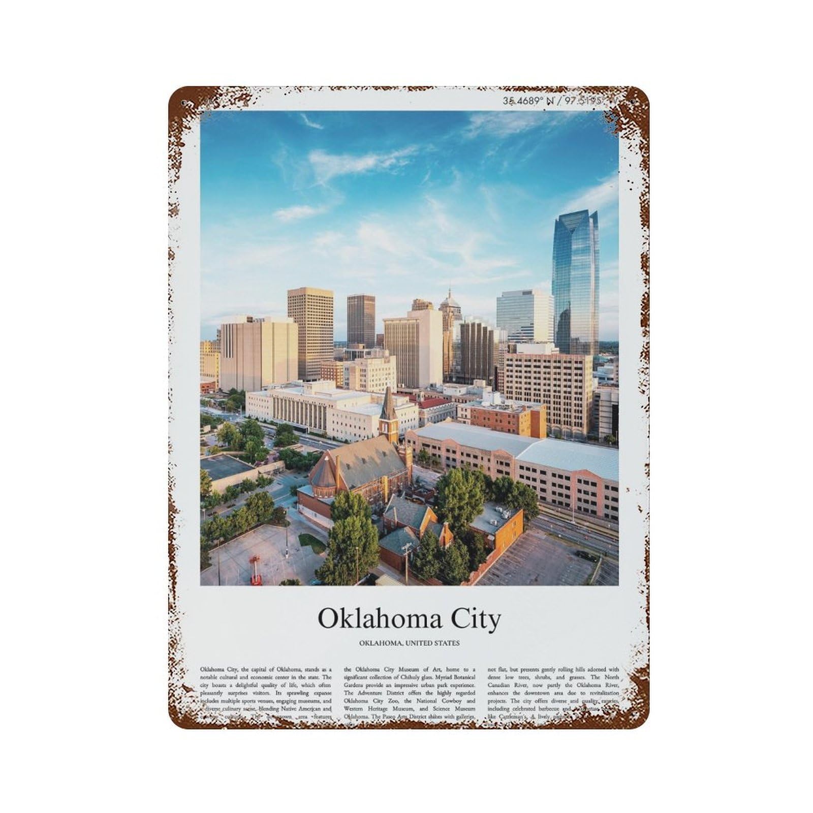 xiaoxiaoshen Oklahoma City Oklahoma, United States, USA City Scenery Wall Decor Art Metal Tin Poster Modern Home Decor Art Home Bar Shop Decorations Vintage Sign 40x30cm