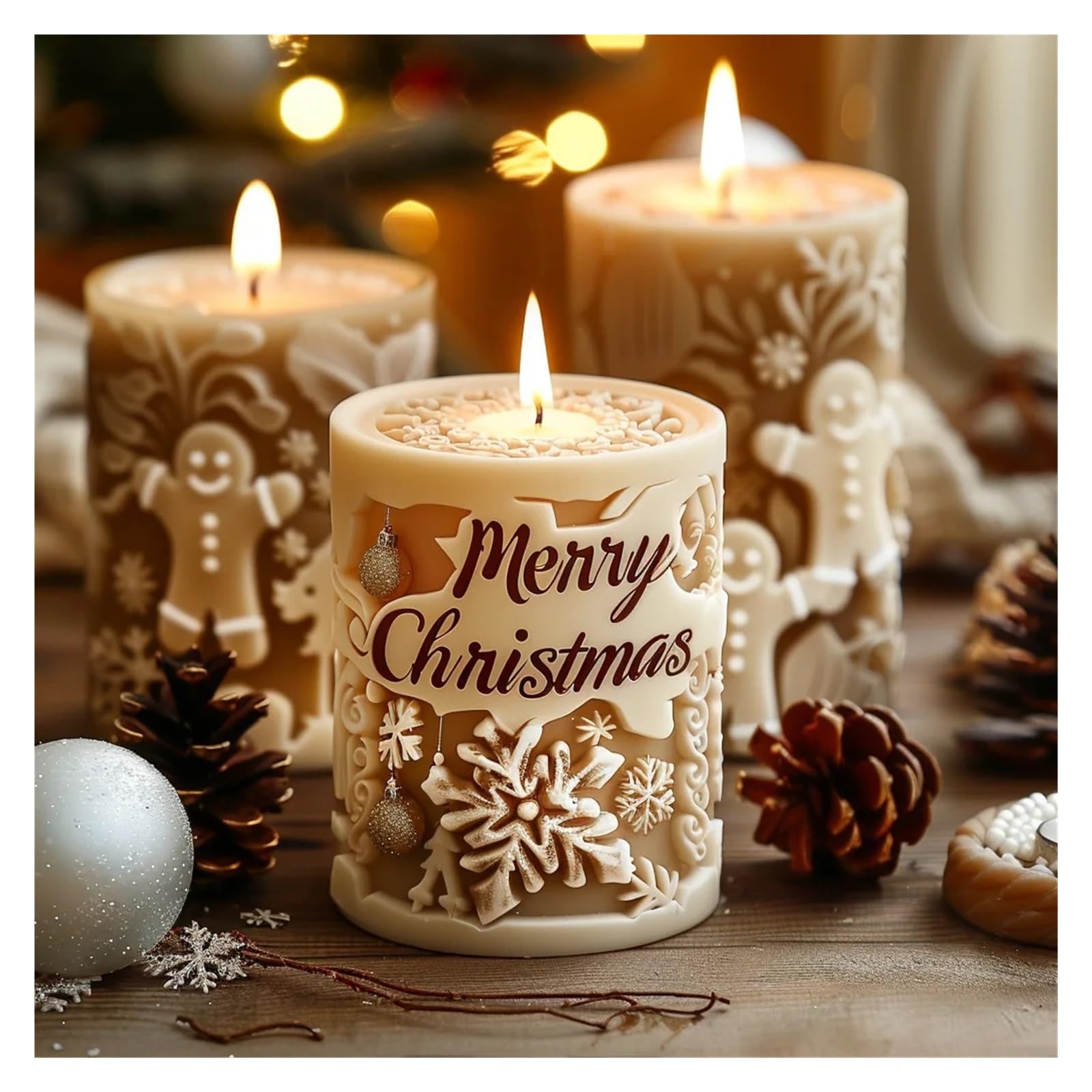 Moule cylindrique en silicone 3D en forme de sapin de Noël en relief avec lettre Merry Christmas flocon de neige (type A)