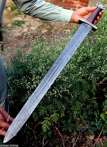 Miniatura 5 de 32 Unique Blades - Espada vikinga lista para la batalla de espiga completa de 32 pulgadas con funda de acero de Damasco personalizada (vikingo)